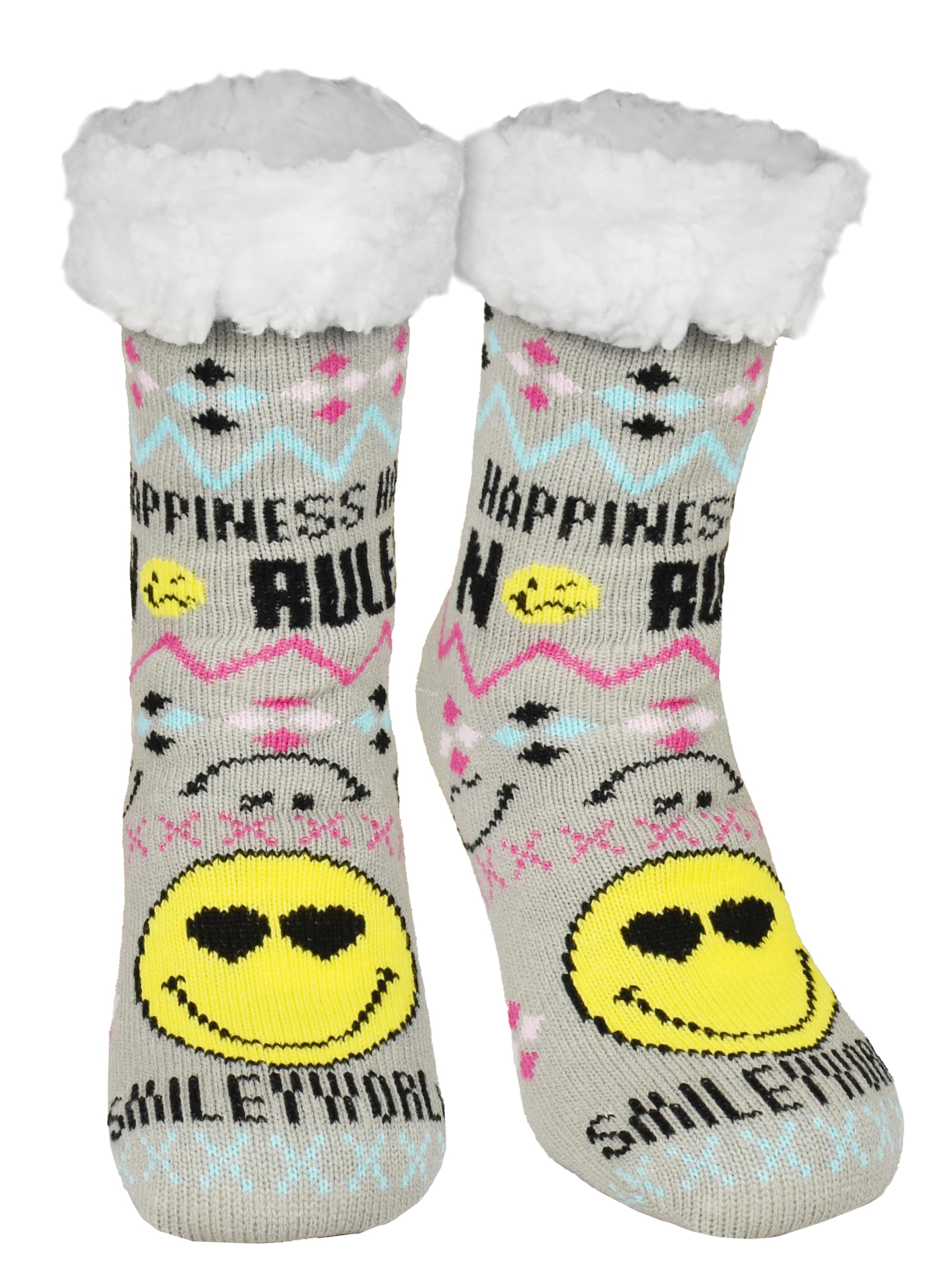 United Labels Women's Gray Smileyworld Cosy Socks, Grey, Fluffy Stopper Socks Smiley Winter Socks, Warm Socks, Hut Socks, 35-38
