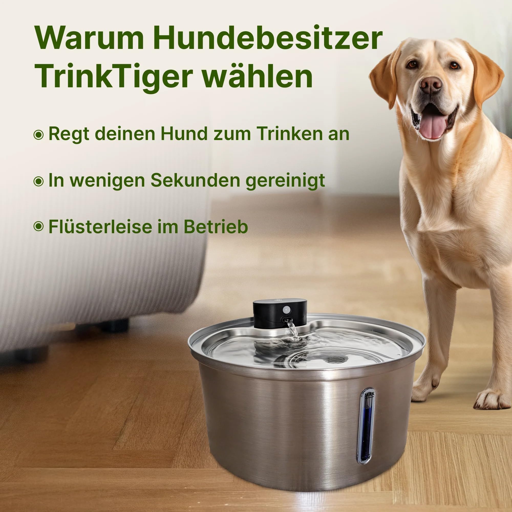 NordFlow 2.0 hundebrunnen kabellos 3,2L Kabellos Katzenbrunnen mit 5000mAh Batterie, Sensor, LED und Filter - Trinkbrunnen für Katze