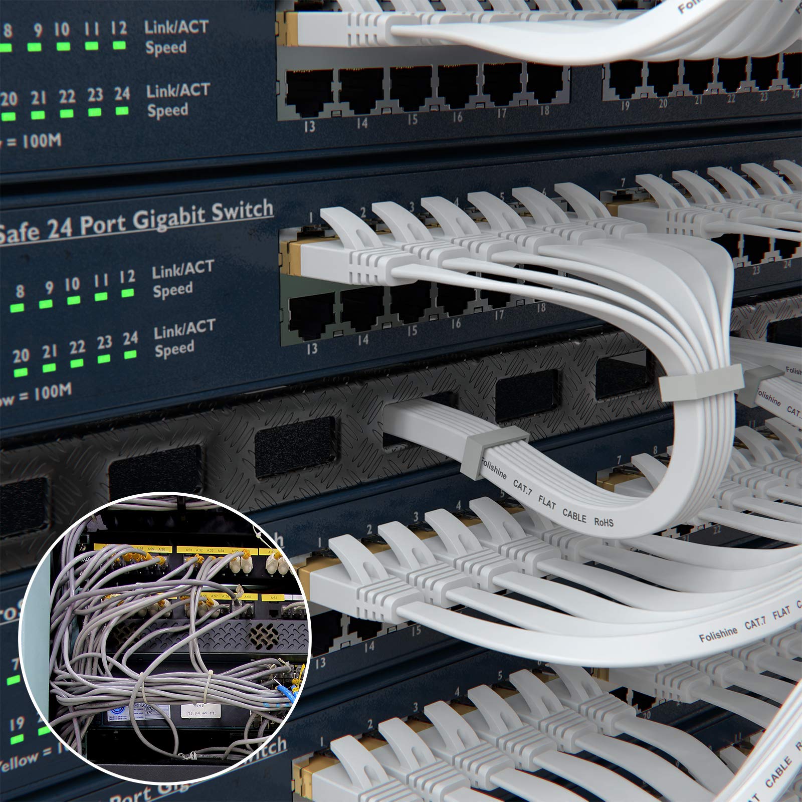 Folishine Kabel Ethernet Cat7 10 m, kabel szerokopasmowy z pozłacaną wtyczką RJ45, ekranowany kabel LAN do przełączników sieciowych, biały