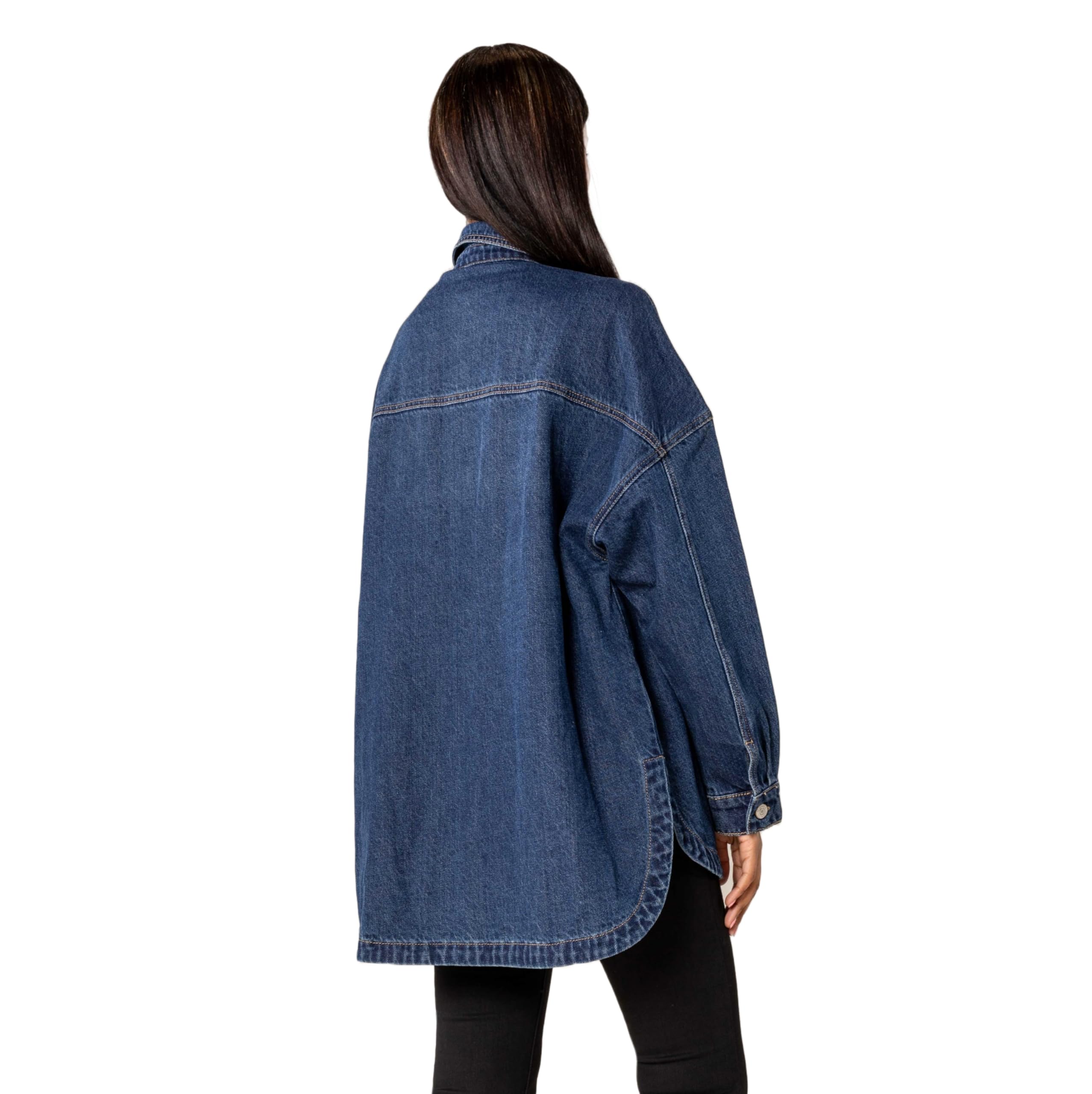 Nina Carter S539 Camisa vaquera de gran tamaño para mujer, chaqueta vaquera ligera, chaqueta de entretiempo, chaqueta de camisa con efecto de lavado, aspecto desgastado, informal