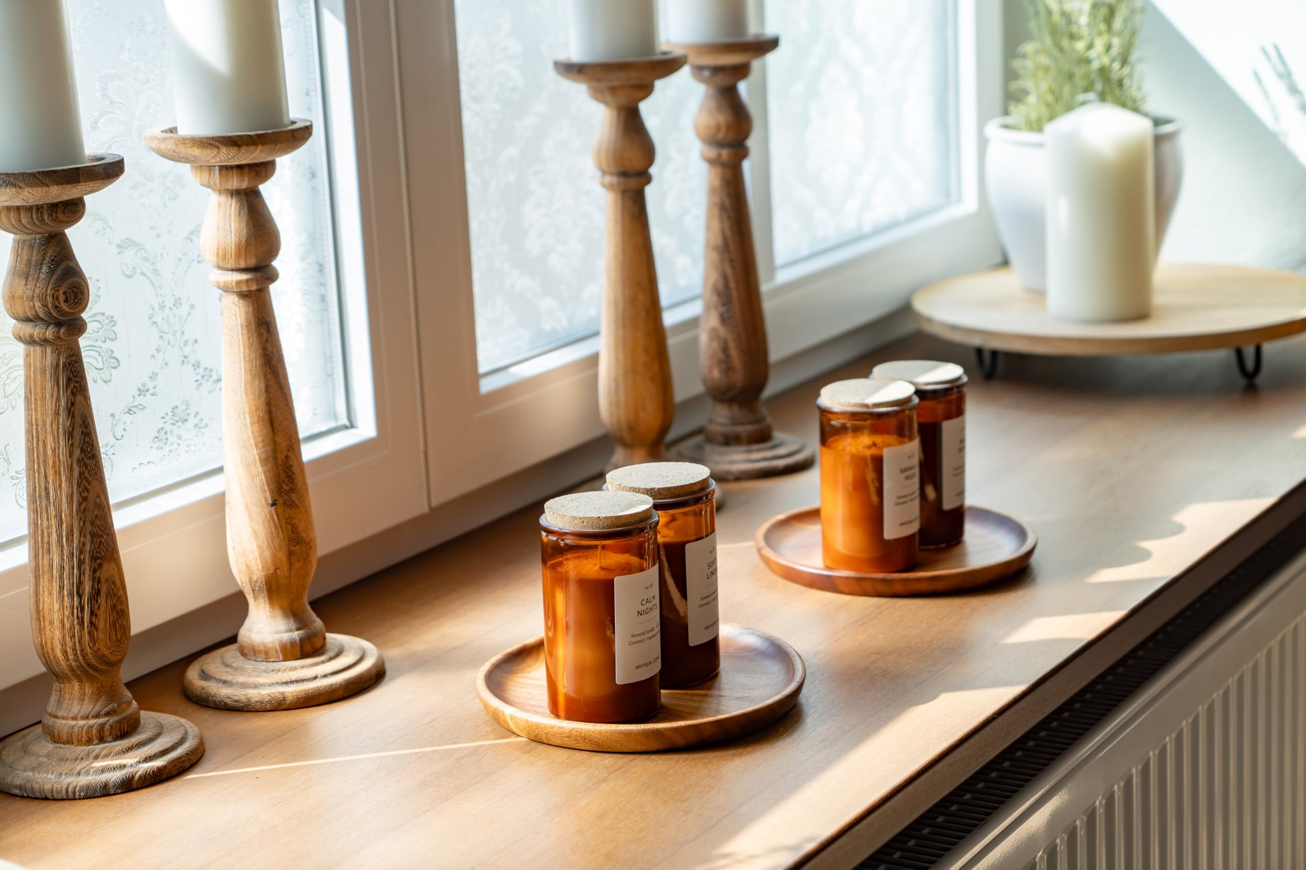 2pcs Round Wooden Plates Set Acacia Wood Cake Dish... - Vicedeal