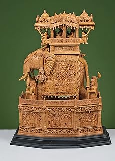 Exotic India 26" Large Wooden Elephant Showpiece (Ambari) - Wood