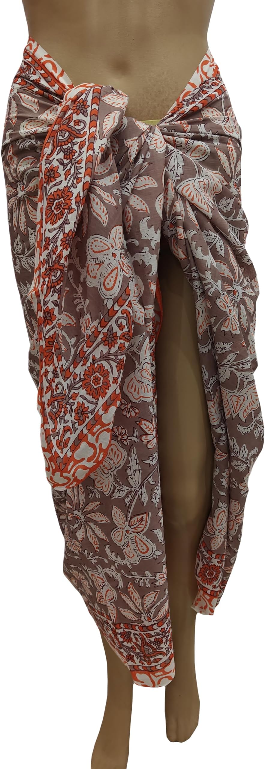 100% Cotton Hand Block Print Pareo Sarong Swimsuit Wrap Skirt Cover Up Long Women’s Apparel Fabric Beach Bikni (73" x 44")