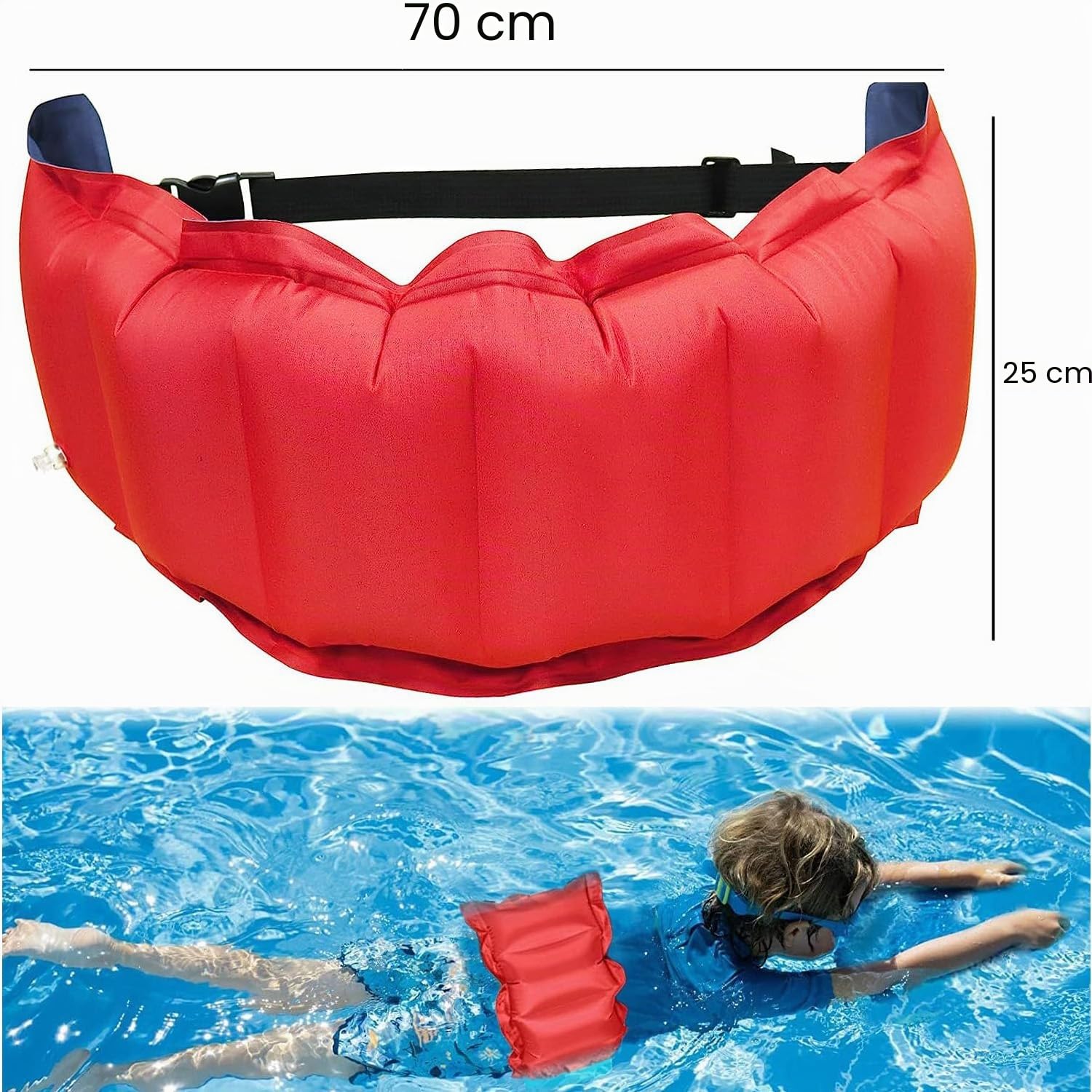 2 cinture da nuoto gonfiate, cintura da nuoto regolabile, cintura gonfiabile per bambini e adulti, per sport acquatici, nuoto ausiliario