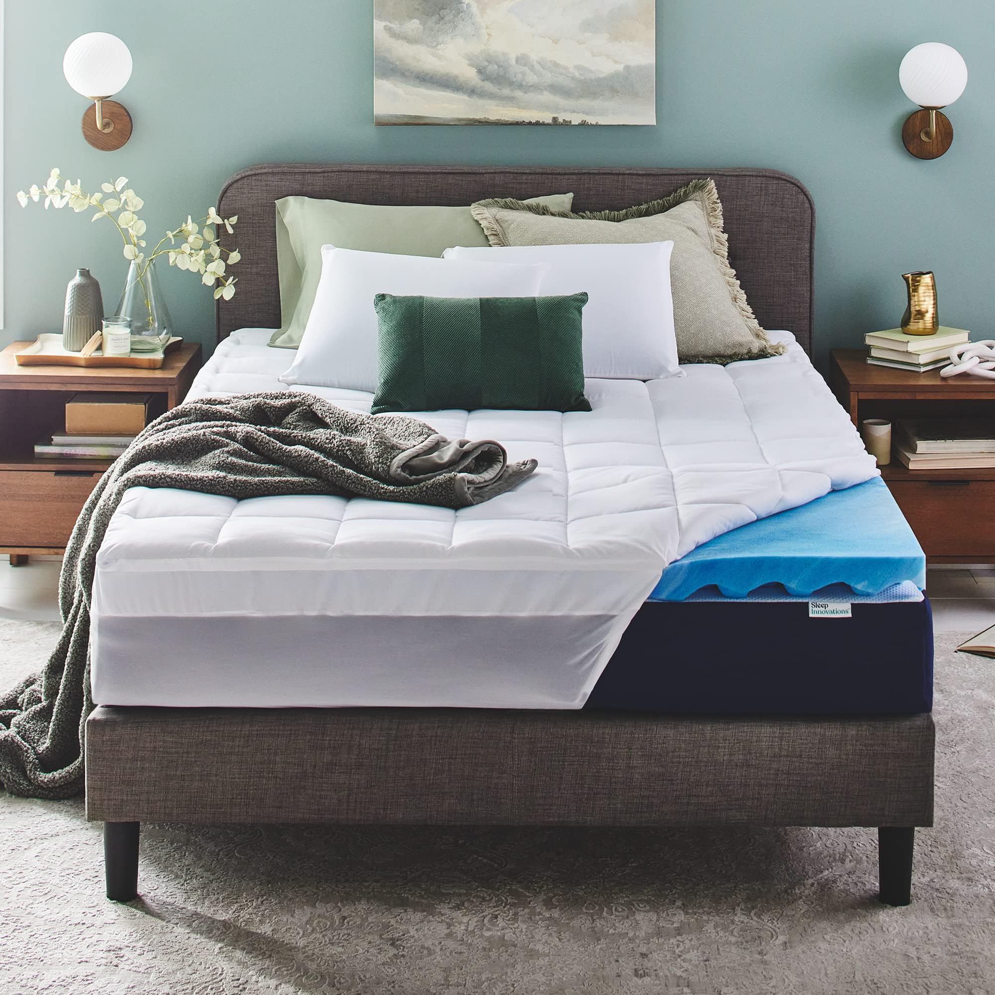 Dual Layer 4 Inch Memory Foam Mattress Topper, Queen Size, Ultra Soft Support, 3 Inch Cooling Gel Memory Foam Plus 1 Inch Fluffy Pillow Top Cover