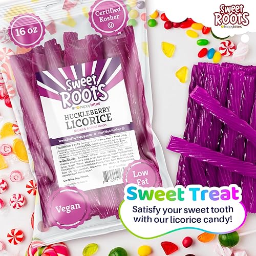 Miniatura 4 de Sweet Roots by Happy Bites Huckleberry Regaliz Twists - Tamaño JUMBO - Hecho con jugo de fruta real - Certificado Kosher - Vegano - Gourmet - Bajo