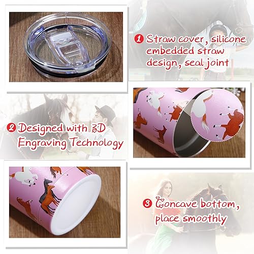 Miniatura 3 de 2 piezas de regalos de caballo para mujeres y niñas, vasos de caballo de 20 onzas, taza de café de acero inoxidable para cumpleaños, Navidad, día de