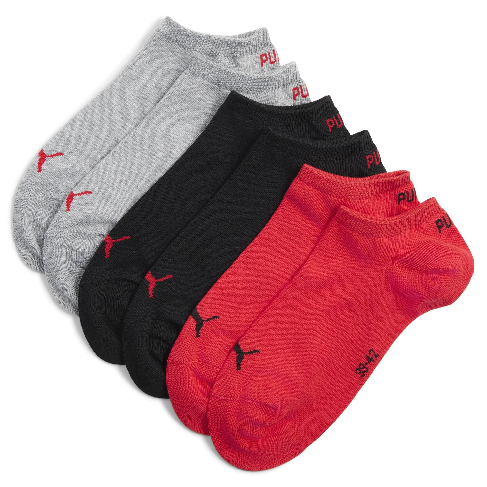 PUMA Unisex Plain Sneaker Sock, Black/red, 9-11 UK