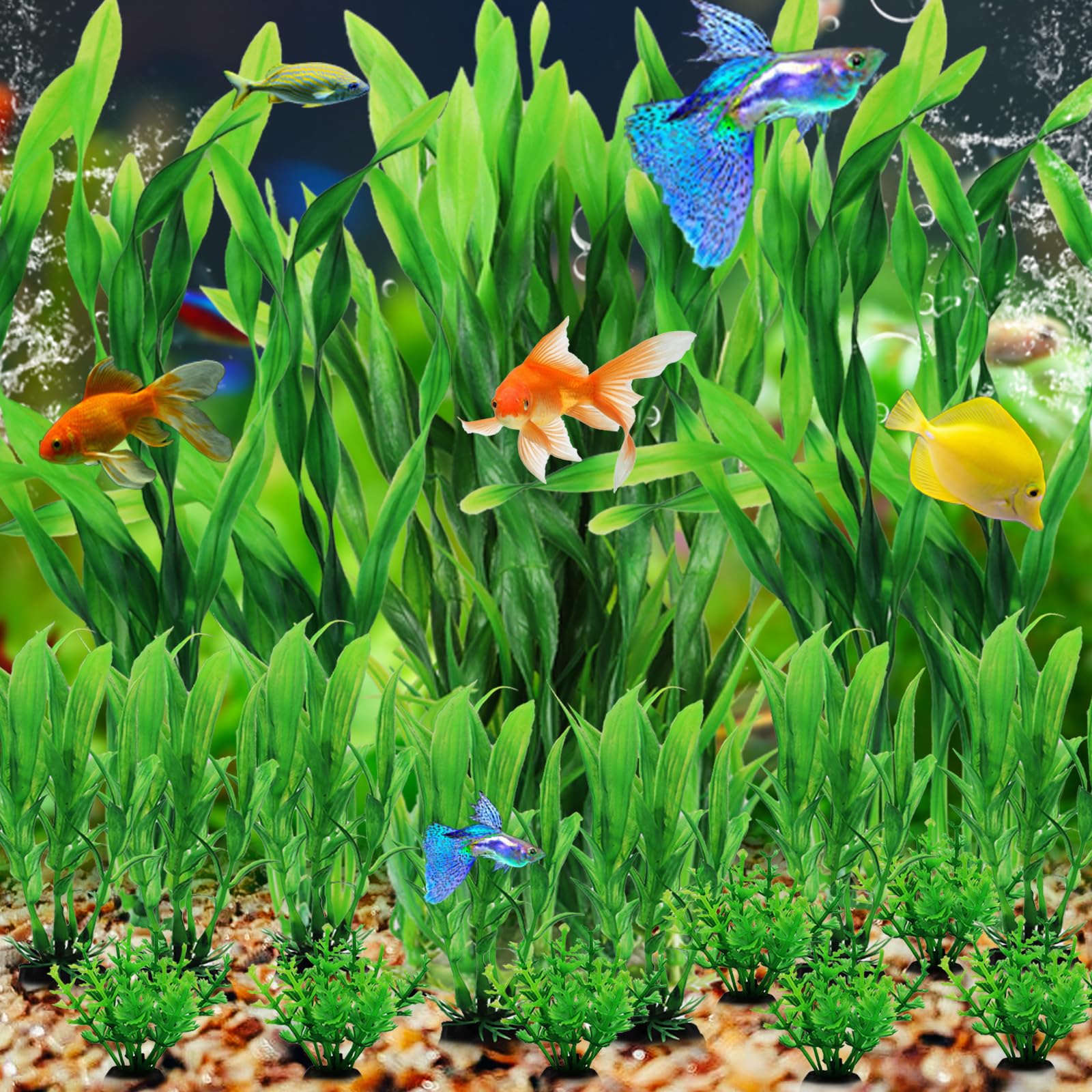 QUOZUO Lot de 20 plantes d'aquarium artificielles en plastique pour décoration d'aquarium, plantes vertes artificielles