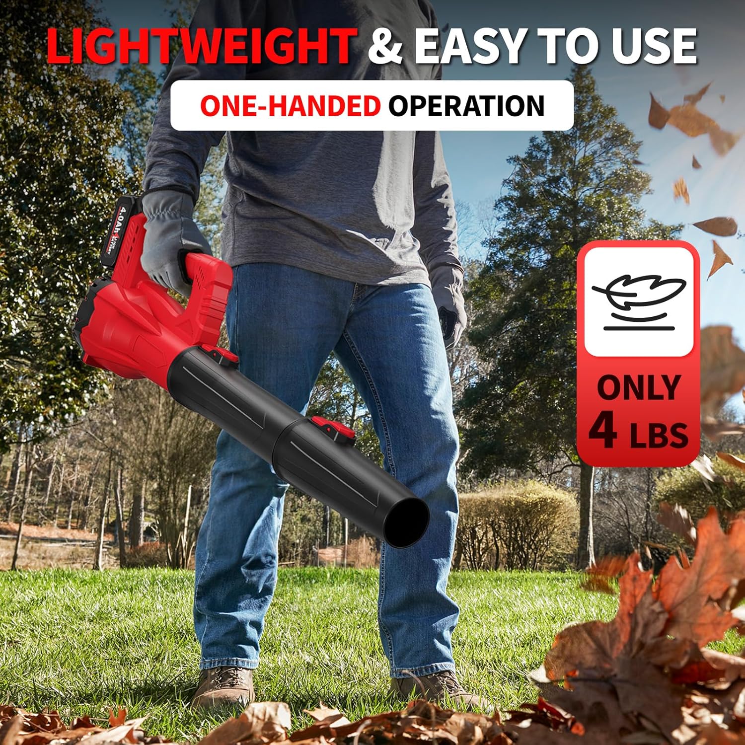 Electric Leaf Blower Cordless, 21V Battery Powered leaf blower with 2*2.0Ah Batteries and Fast Charger, 280 MPH Small Leaf Blower, Handheld Blowers for Lawn Care, Patio, Dust, Blowing Leaves - Image 5