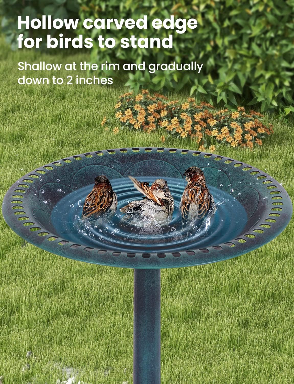 Bird Bath 28 Inch Tall Bird Feeder, Polyresin Lightweight Bird Baths for Outdoors, Sturdy Antique Garden Birdbath with Anchors
