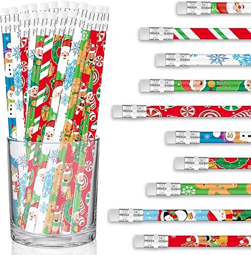 Miniatura 9 de 200 lápices de Navidad a granel para niños, Navidad, reno, muñeco de nieve, Papá Noel, copo de nieve, pan de jengibre, elfo, alce, lápices con