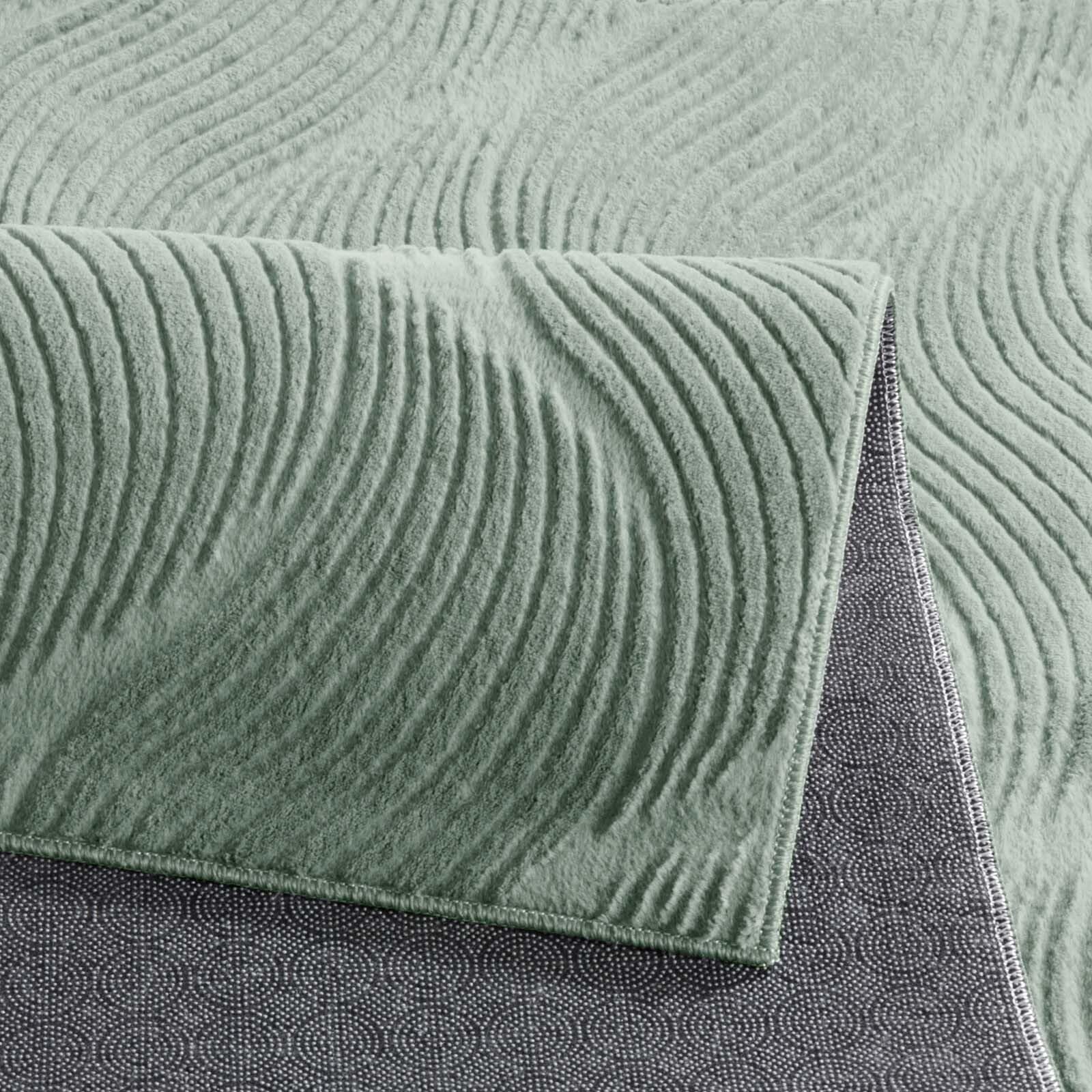 Taracarpet Kurzflor Boho Skandi Polyester Teppich in 3D Optik waschbar, pflegeleicht und robust ideal fürs Wohnzimmer, Schlafzimmer und Kinderzimmer auch als Badematte Grün Düne 160x230 cm