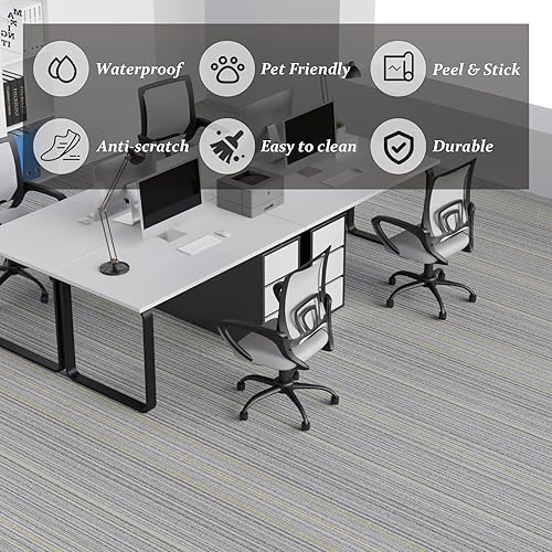 Miniatura 2 de Rollo de vinilo para suelo  Azulejos de suelo con textura de alfombra simulada  15.7 pulgadas de ancho x 118 pulgadas de largo12.9 pies cuadrados,