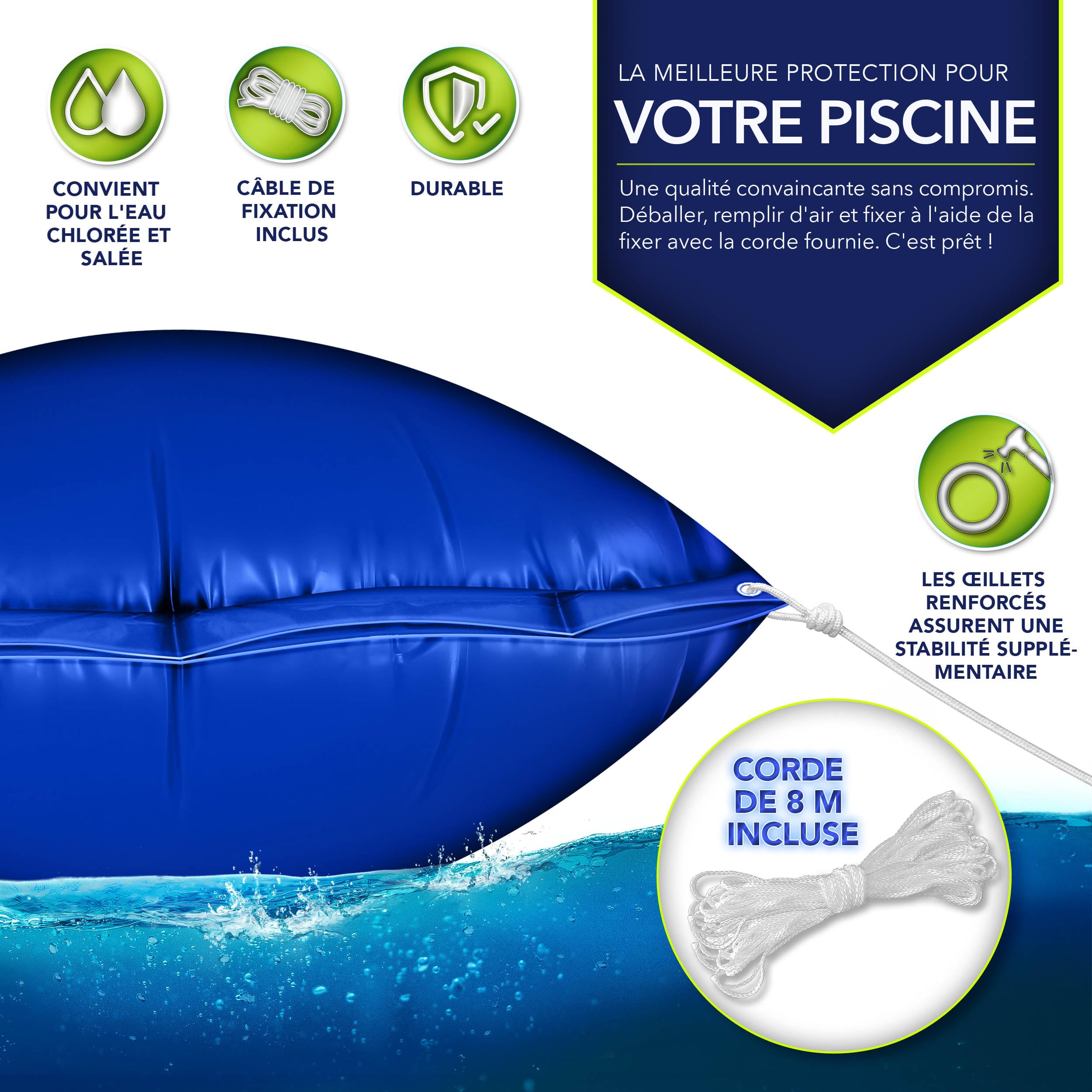 tillvex® Coussin de piscine pour l'hiver XXL 200 x 240 cm | Coussin d'air avec kit de réparation - Coussin d'hiver avec valve de sécurité - Double couture