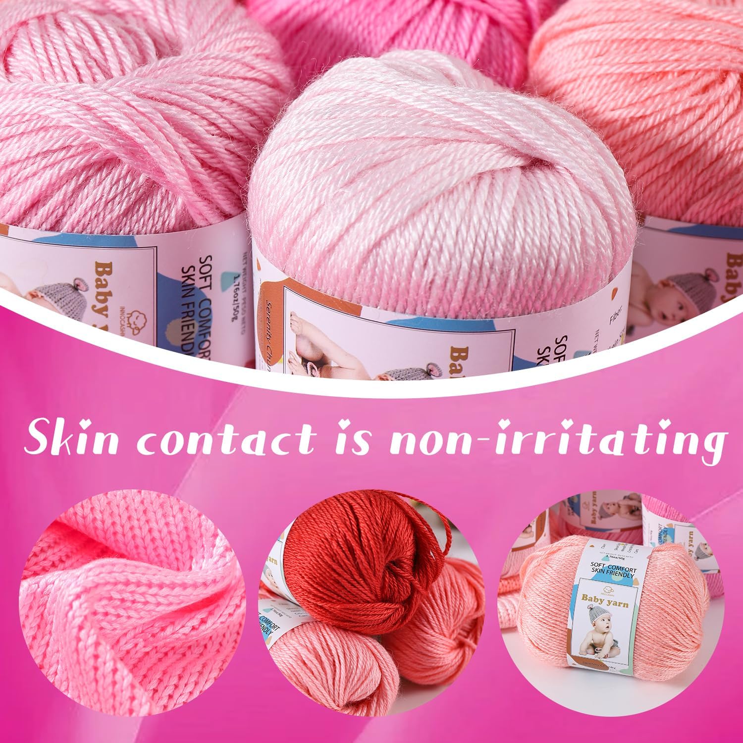 Merino Wool Blend Baby Yarn - Soft Feel Crochet Yarn for Beginners & Newborns - 50g/160 Yards per Ball (2-Ball Pack) (Pink Orange) image 4