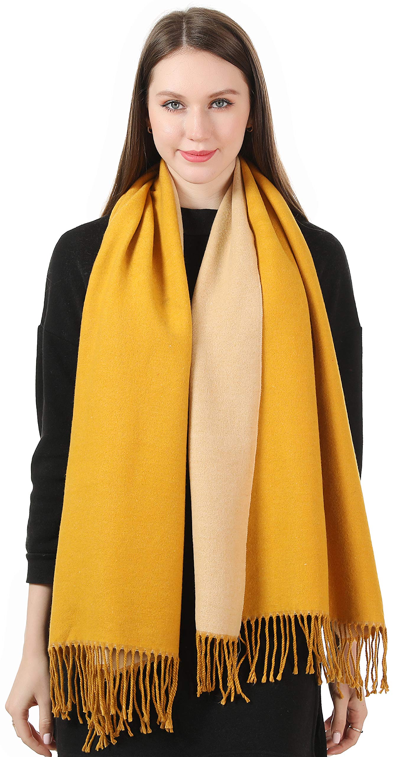 World of Shawls Winter Scarf Pashmina Shawl Wrap for Women Ladies Long Large Warm Thick Reversible Blanket Scarves (Mustard and Yellow)