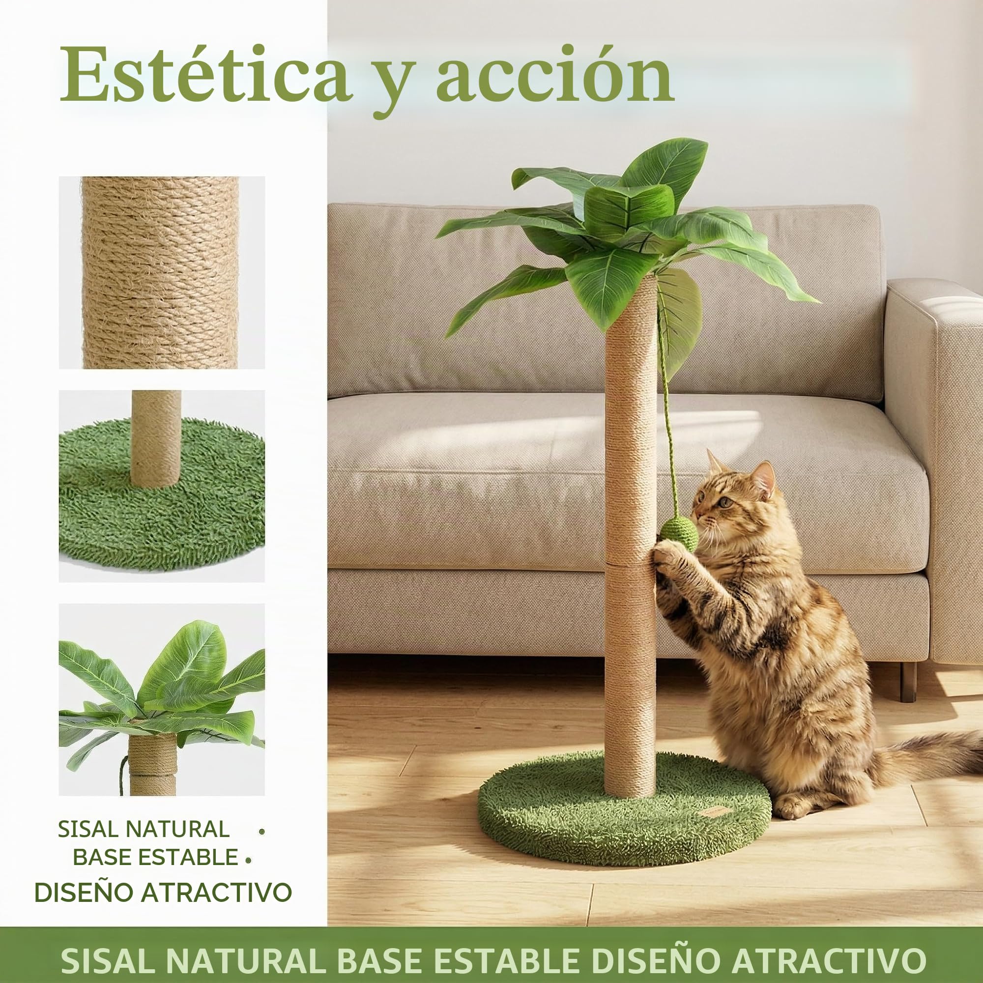 Rascador para gatos, columna rascadora con bola colgante, 80 cm de alto, cuerda de sisal de alta calidad para gatos de casa, protección de muebles y decoración del hogar