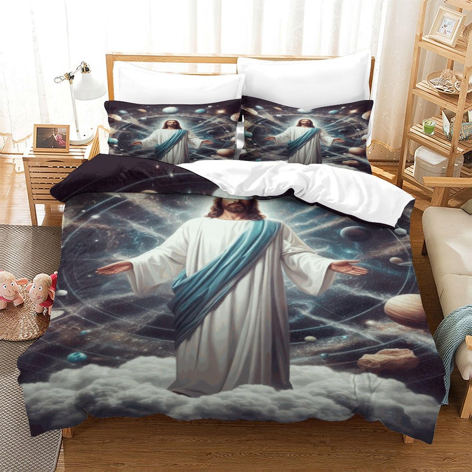 Qpirinmex Jesus Duvet Cover Sets For Kids Teens Quilt Cover Lightweight Soft Microfiber Comforter Cover With Zipper Closure Beding Linen And Pillow Cases King（220X240cm）