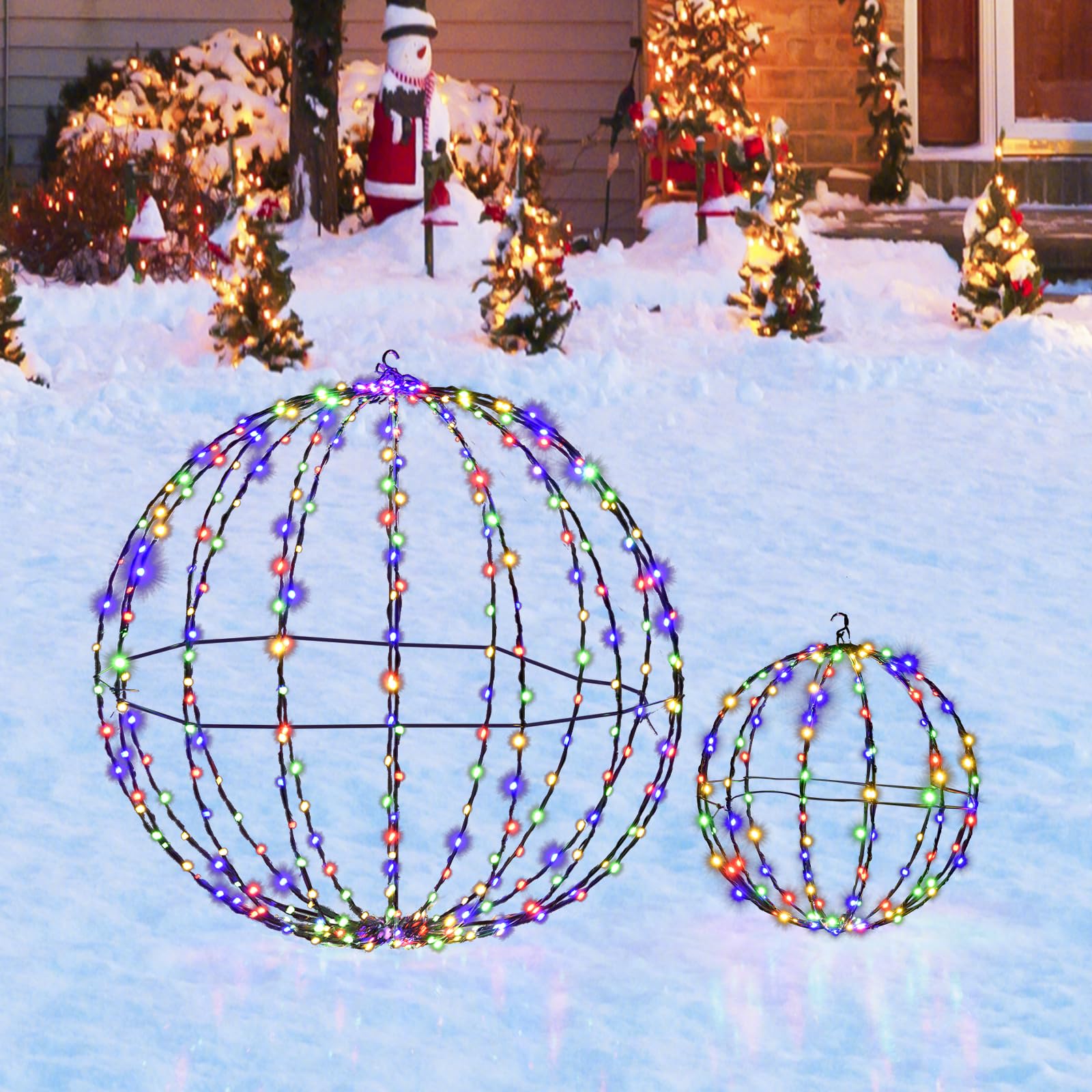 SOARS 2er Set LED Kugel, Weihnachtsbeleuchtung Außen mit 440 mehrfarbigen LEDs, Leuchtkugel Lichterkugel wetterfest, Weihnachtsdeko Outdoor & Indoor, Dekokugel Weihnachten φ 30cm / 56cm