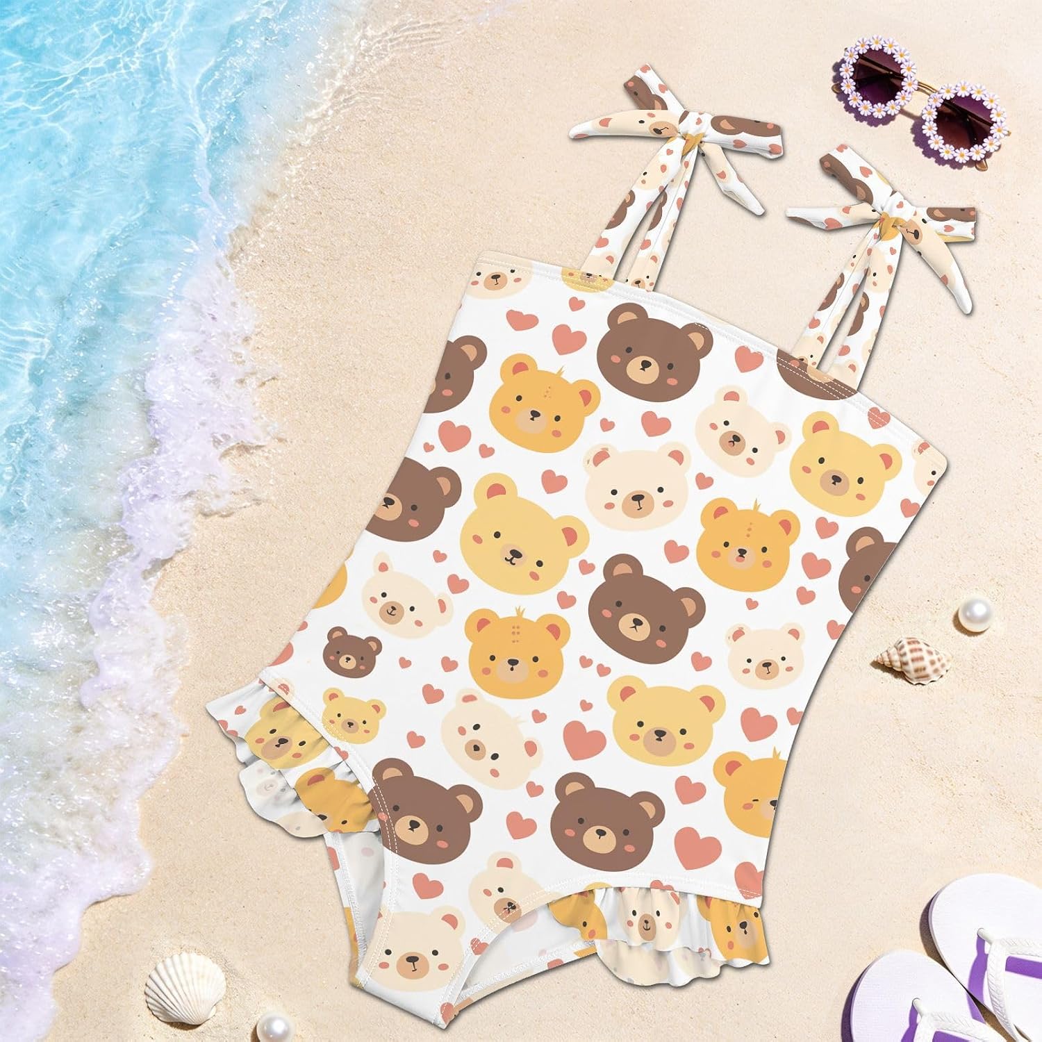 visesunny Toddler Girl Swimsuit Adjustable Strap Swimwear Colorful Cute Little Bear Bathing Suits for Girls 18M-6Y