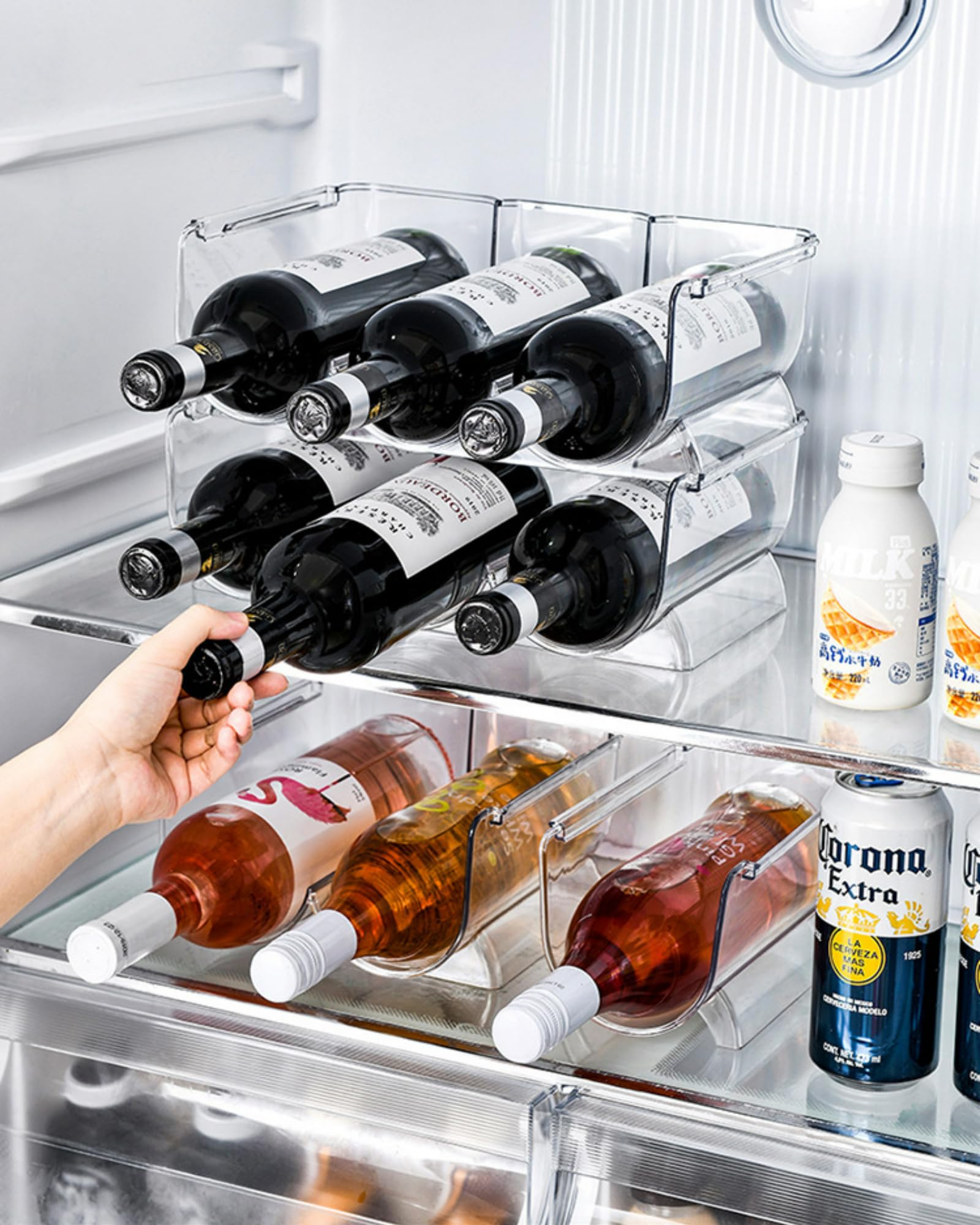 JWYTA Transparent Wine Rack Stackable Bottle Holder for Refrigerator Beverage Storage and Organization at Home (3 Link)