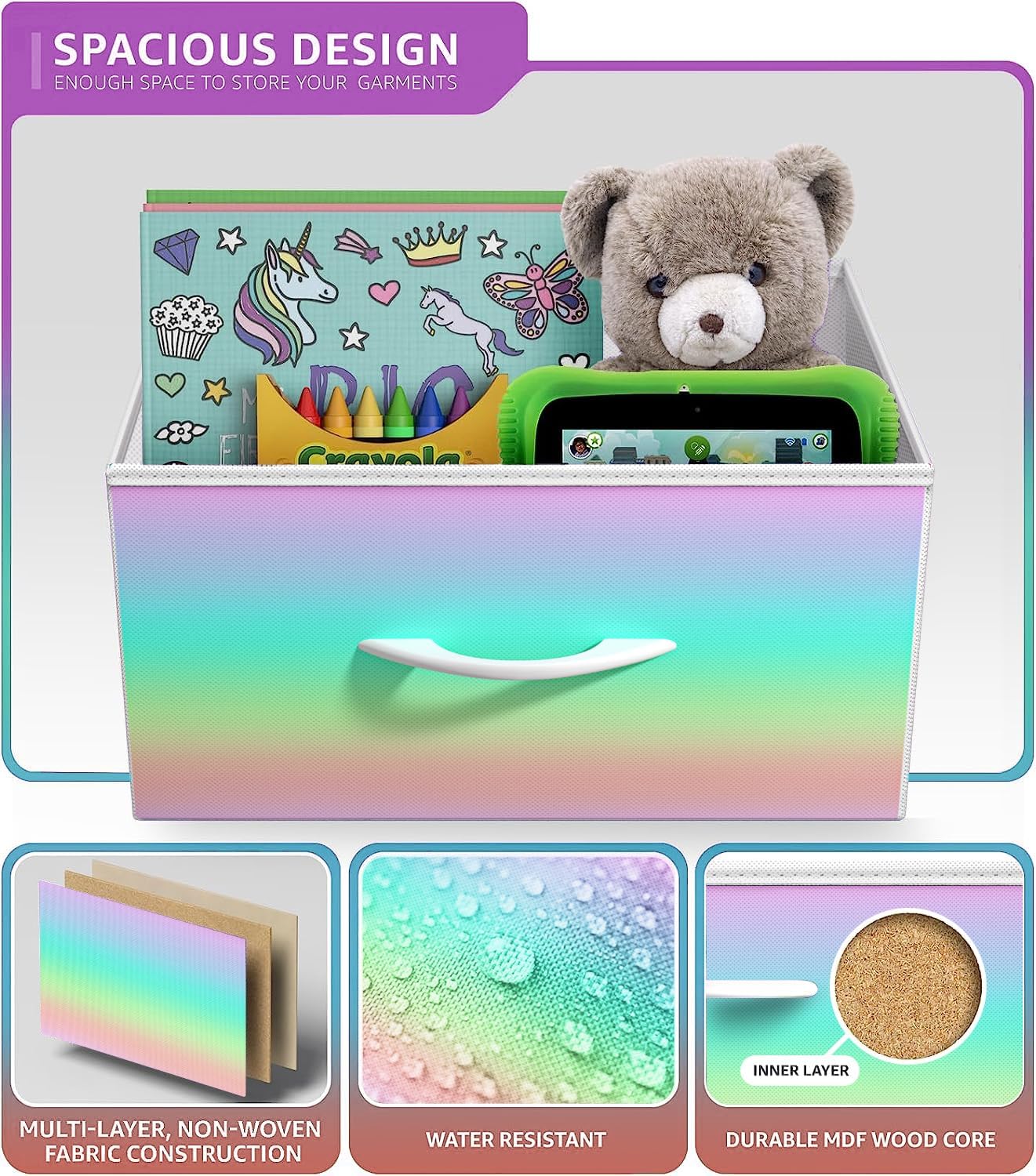 Sorbus Kids Dresser with 6 Drawers - Storage Chest Organizer Nightstand - Steel Frame, Wood Top, Tie-Dye Fabric Bins for Clothes - Wide Furniture for Bedroom, Hallway, Nursery, Closet, & Apartment