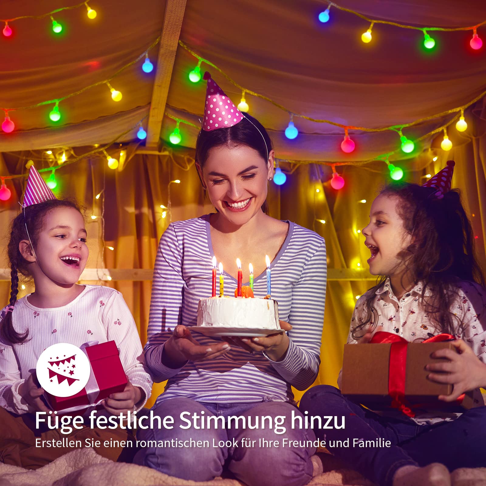 Łańcuch świetlny z kulką, 5 m, 50 diod LED, 8 trybów pracy, funkcja pamięci, łańcuch świetlny z wtyczką do użytku na zewnątrz/wewnątrz, idealny do sypialni, na balkon, imprezę, wesele, kolorowy