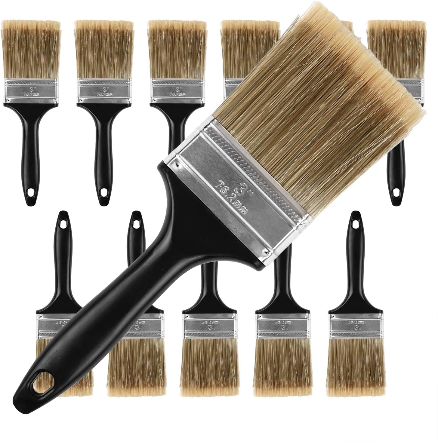 KINJOEK Paint Brush 12 Packs 3 Inch, Home Wall Trim House Chip Paintbrush Set, Professional Multi-Purpose Home Repair Tools for DIY Paint Stains Varnishes Glues Acrylics Cabinet Deck Fence Edge Door