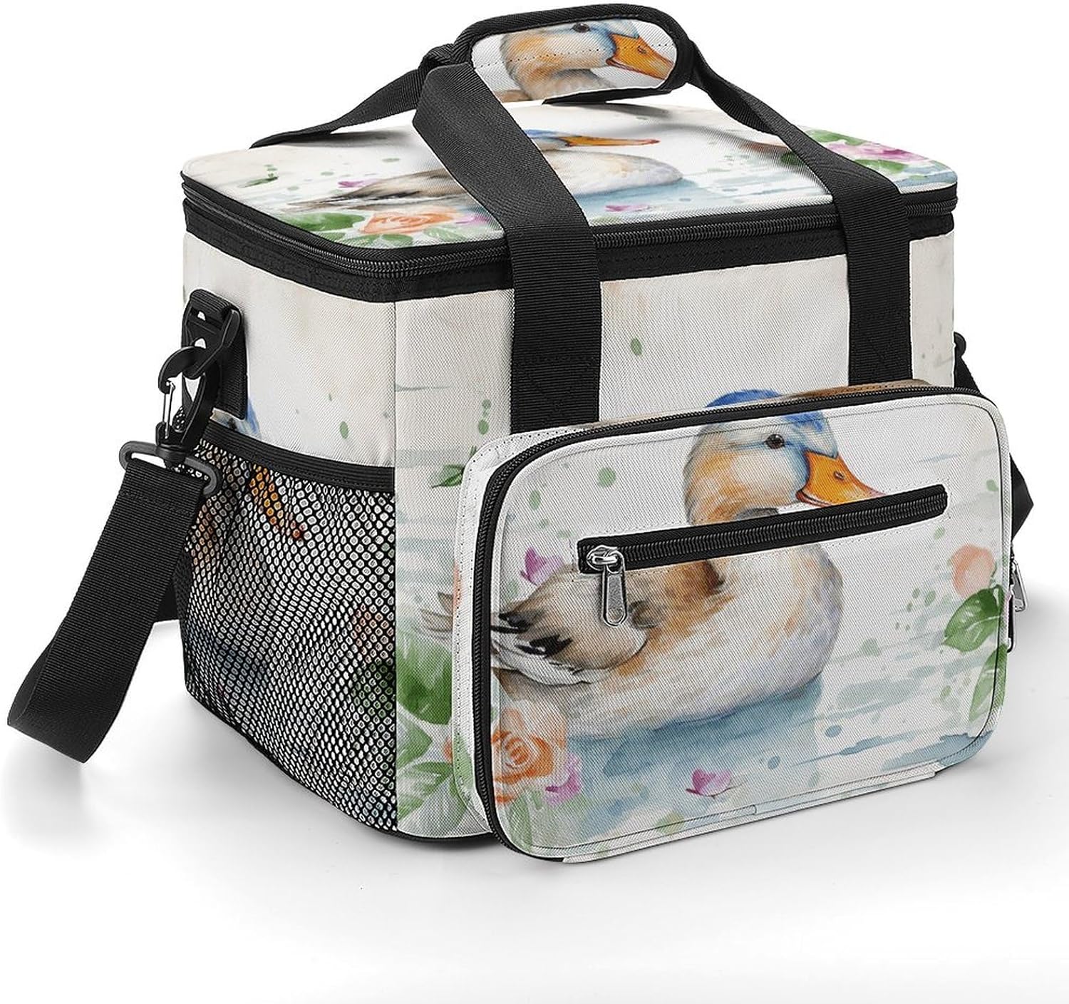 Camping Ice Pack, Watercolor Duck Print Cooler Bag, 22.5L Large Capacity Insulated Lunch Tote Bag for Outdoor, Picnic, BBQ, Travel, Work