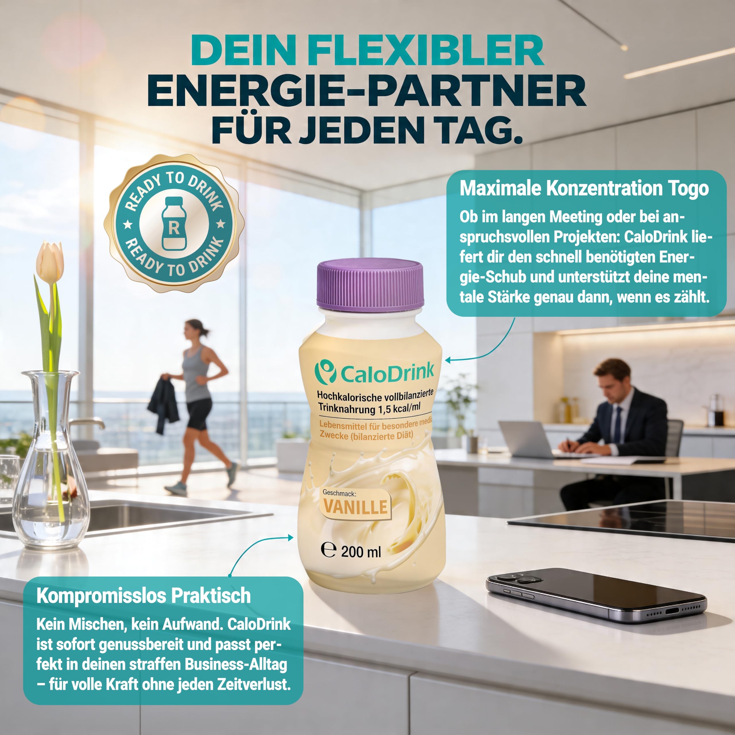 𝗖𝗮𝗹𝗼𝗗𝗿𝗶𝗻𝗸 Vanille 24x200 ml vollständig bilanzierte hochkalorische Trinknahrung | Astronautennahrung & Trinkmahlzeit zum Zunehmen | Aufbaukost & Aufbaunahrung | 300 kcal pro Flasche