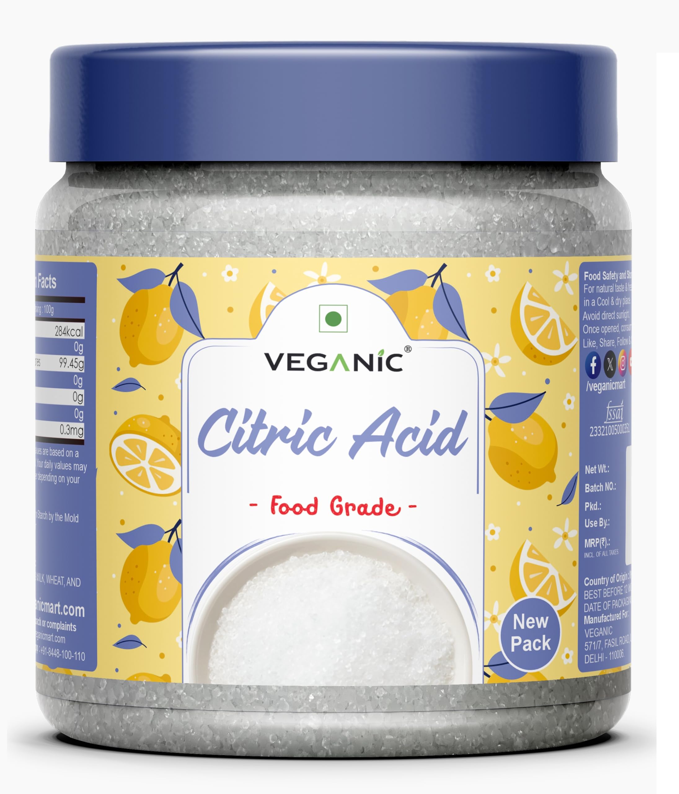 Veganic Citric Acid | Nimbu Sat | Lemon Salt (Premium), (900 G), Powder