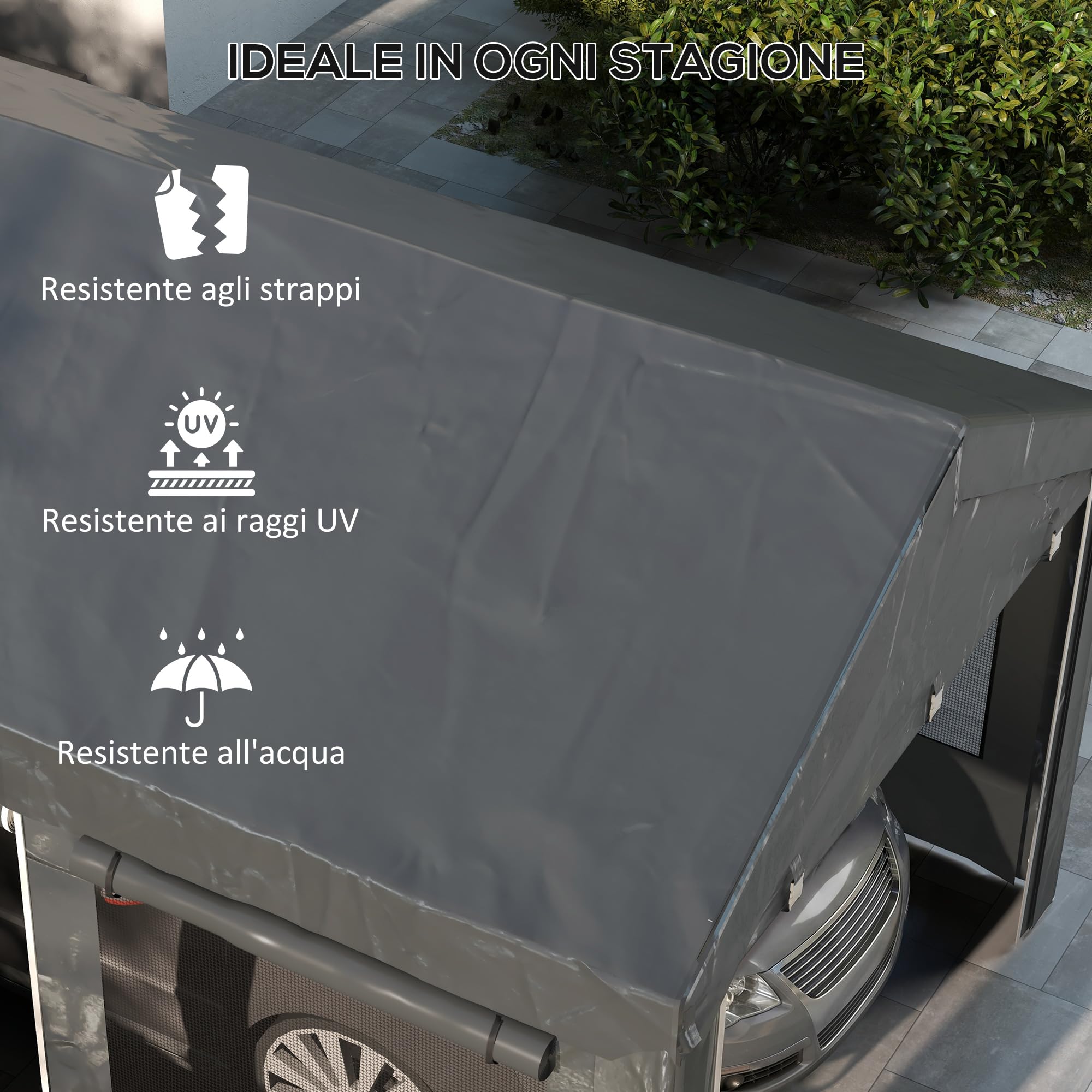 Outsunny Gazebo da Giardino per Auto Carport Regolabile 6x3m Grigio Scuro