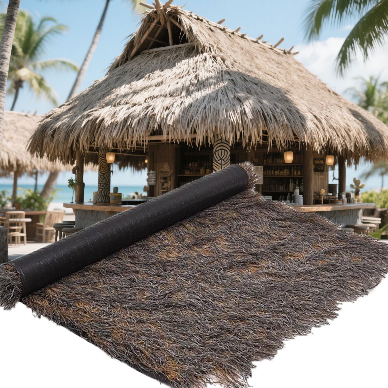 Artificial Thatch Straw Roof Decor 1.6ft*65.6ft,Fireproof Synthetic Thatch Roofing Roll,Palapa Thatch Roofing Garden,Artificial Palm Straw Roll For Patio,Duck Blinds Grass(Size:1*5m(3.2*16.4ft))