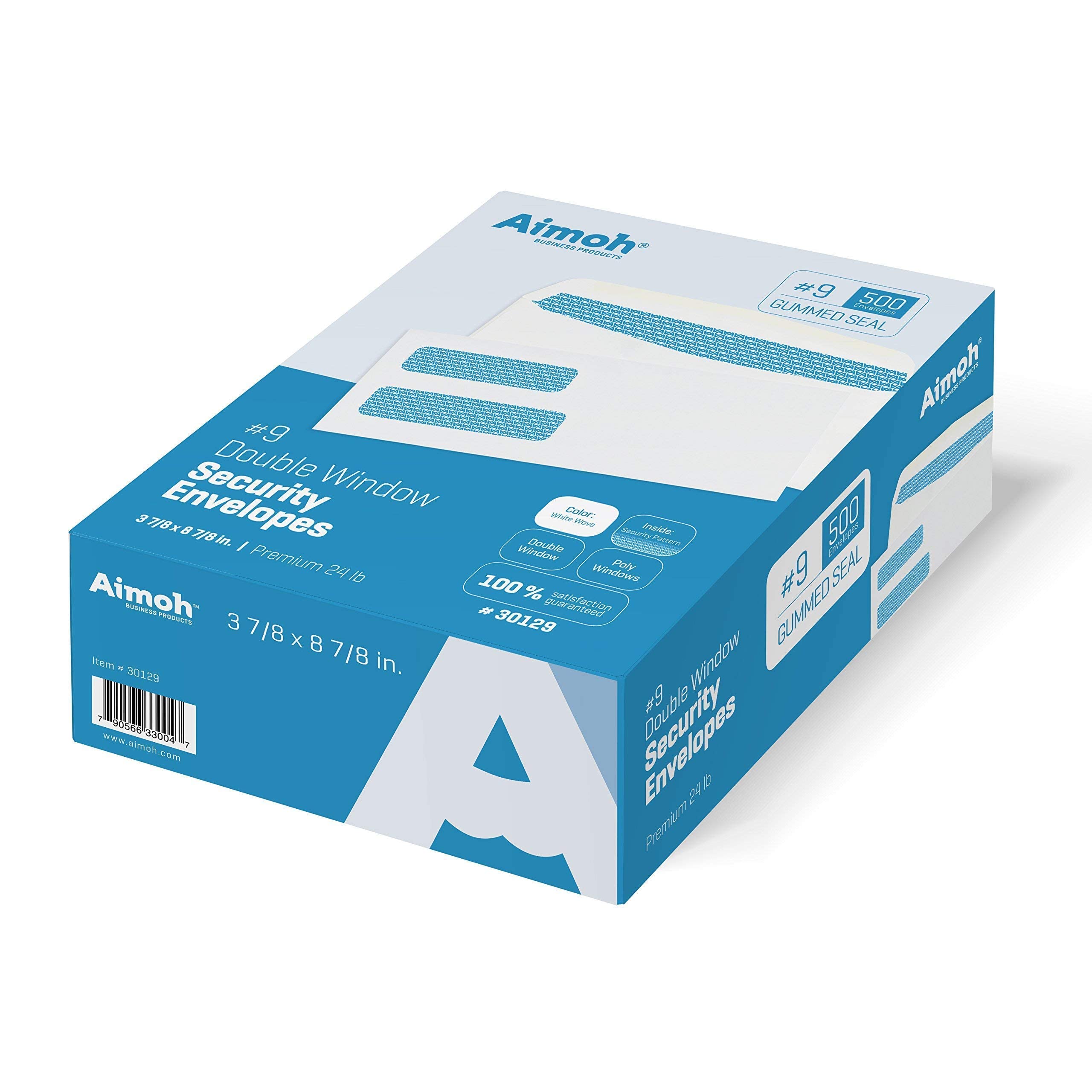 # 9 doble ventana seguridad negocio sobres de correo para facturas, declaraciones y documentos legales – Cierre engomado, seguridad tintadas – tamaño 3 – 7/8 x 8 – 7/8 – blanco – 24 lb – 500 Conde (30129)