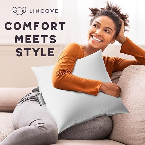 Miniatura 6 de Lincove Euro - Almohada cuadrada de 24 x 24 pulgadas, fabricada en Canadá, funda 100% algodón, relleno alternativo al plumón, apto para veganos,