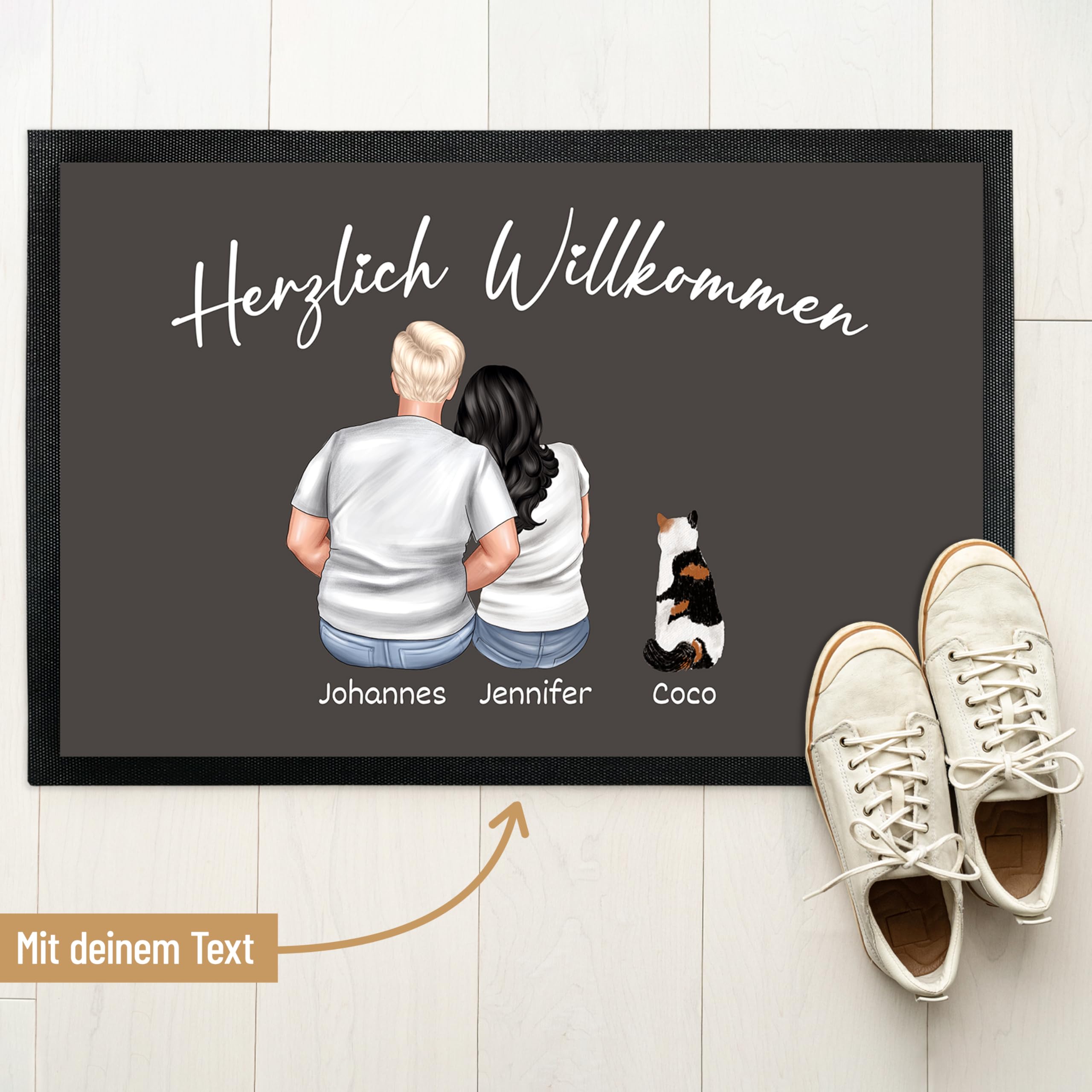 True Statements Personalisierte Fußmatte Familie mit Hund Katze Namen 50 x 75 cm rutschfest