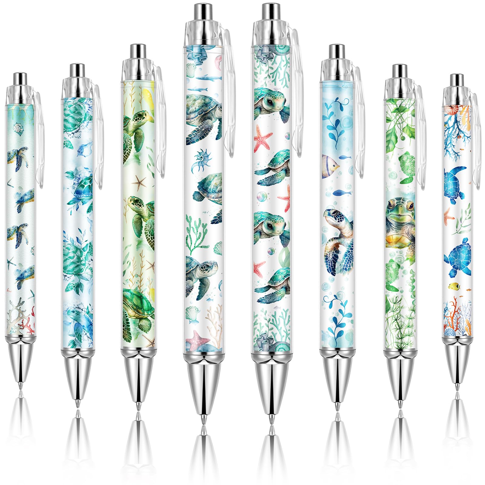 Ireer 8 Pcs Ballpoint Pens 1.00 mm Women Cute Black Ink Pens,Sea Turtle