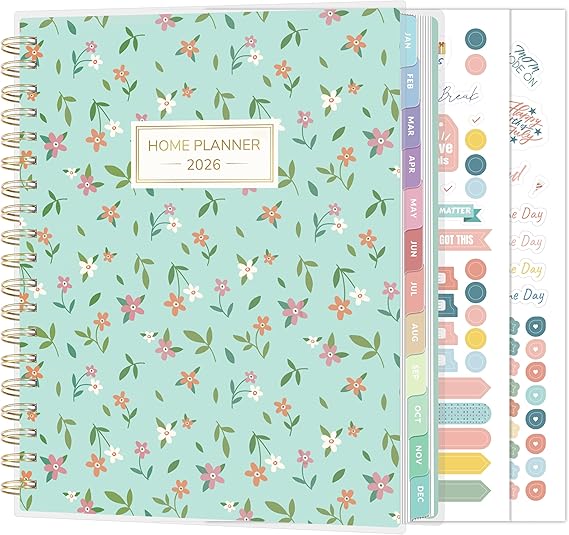 SUNEE Home Planner 2026, Work from Home Planner w/Stickers, JAN 2026 - DEC 2026, Daily Checklist, Monthly Budget Worksheet, Monthly Calendar, To-Do Lists, Ideal for gift, Poly Laminated Cover, Floral