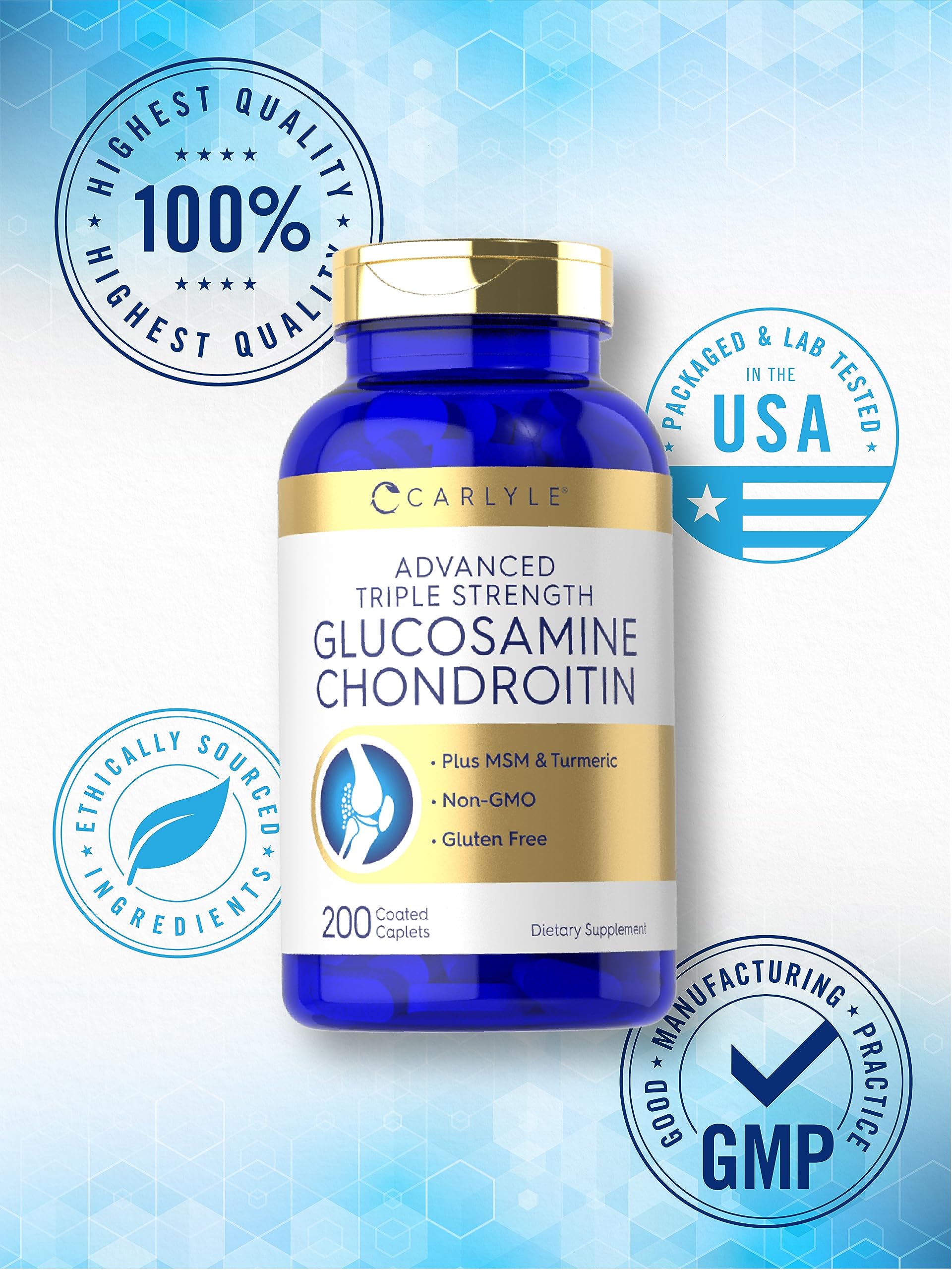 Carlyle Glucosamine Chondroitin MSM | 200 Caplets | Triple Strength — Amazon image 6