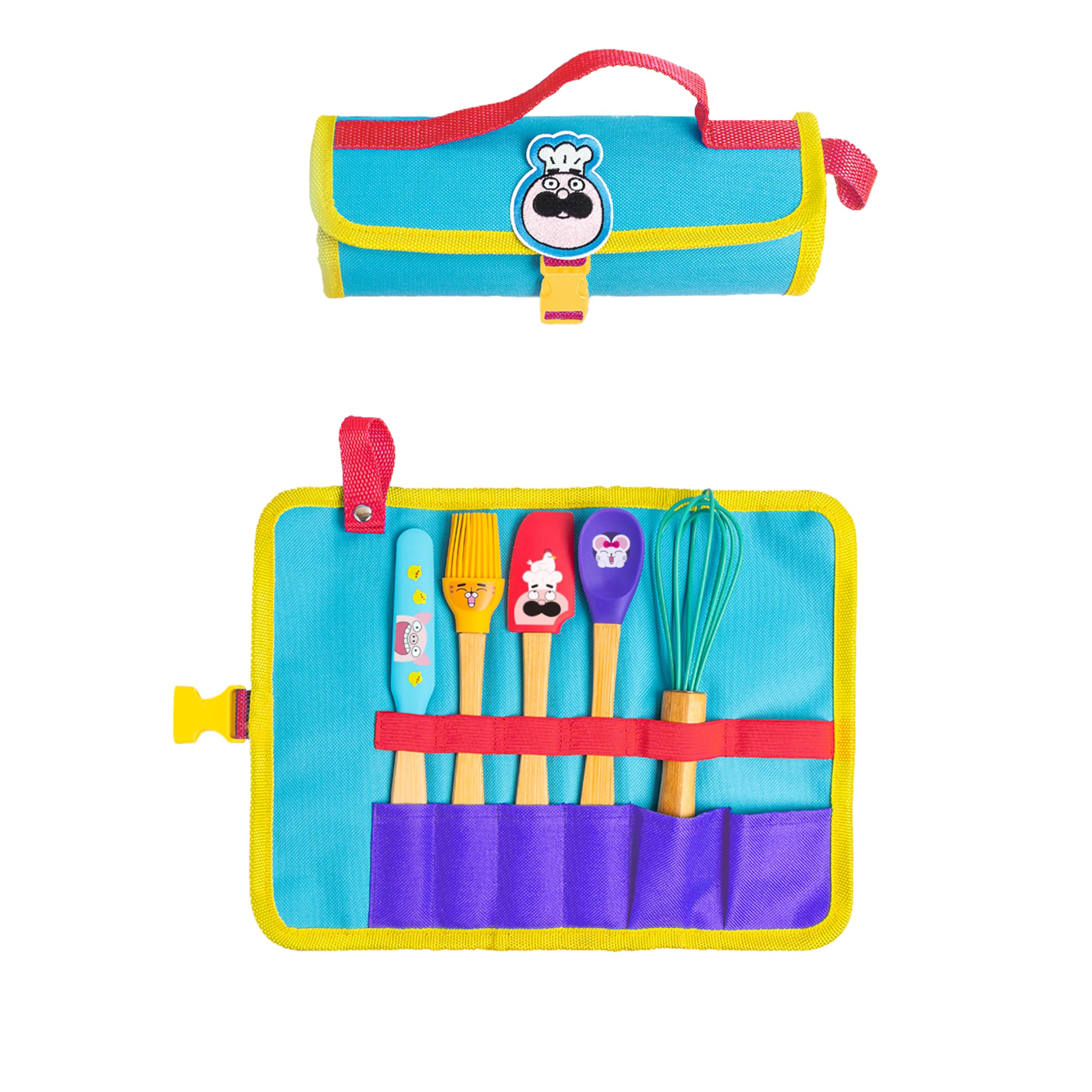 Chefclub Kids - Trousse de rangement avec Fouet, Spatule, Cuillère, Maryse et Pinceau - Dès 4 ans | Kit ustensiles de cuisine pour enfants - Matériaux sans BPA - Kit patisserie enfant - Idée Cadeau 4 ans