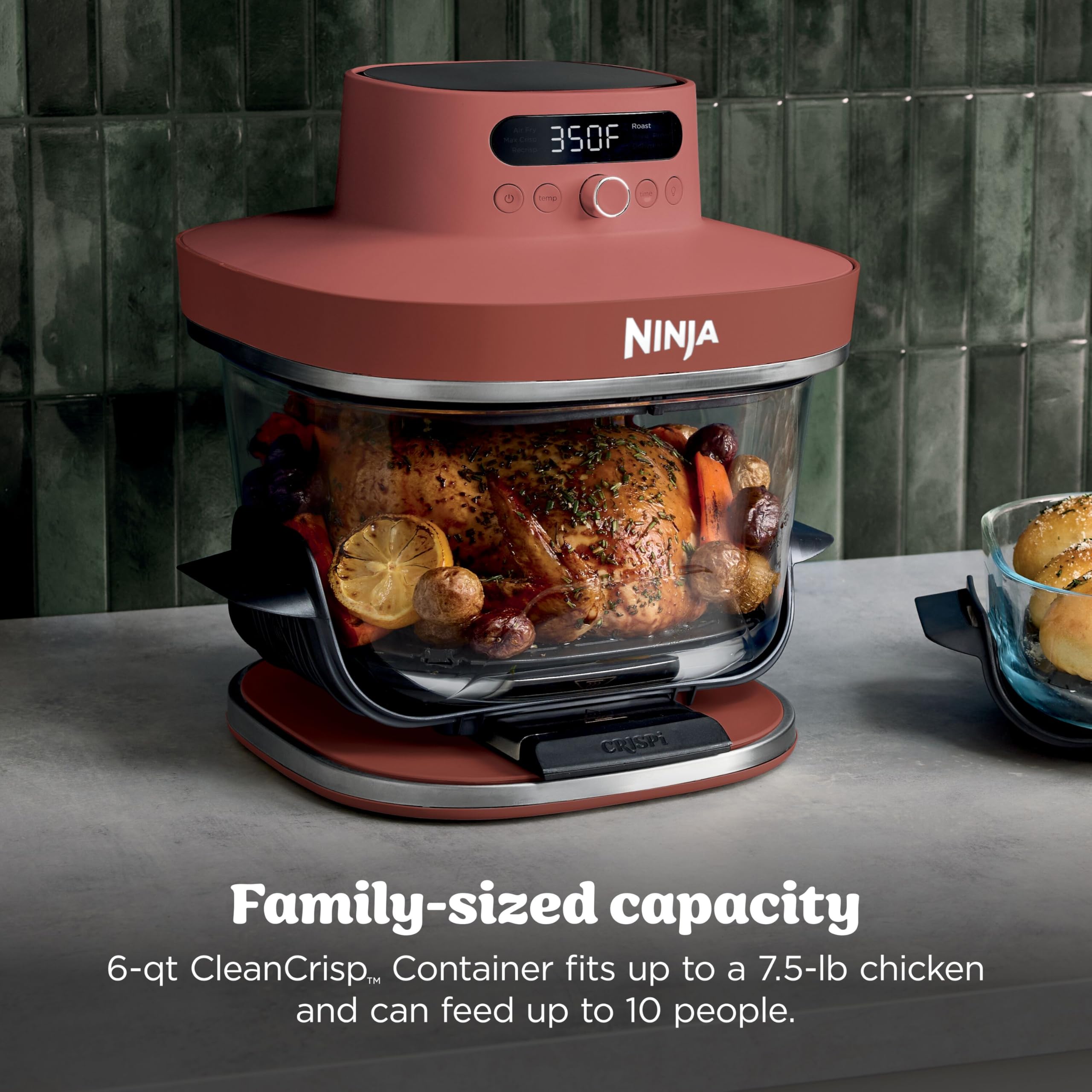 Ninja Crispi Pro Glass Air Fryer 6-in-1 Amber AS101OR | Max crisp air fry bake roast recrisp dehydrate 1800W 450F max 6Qt 2.5Qt containers product thumbnail 7