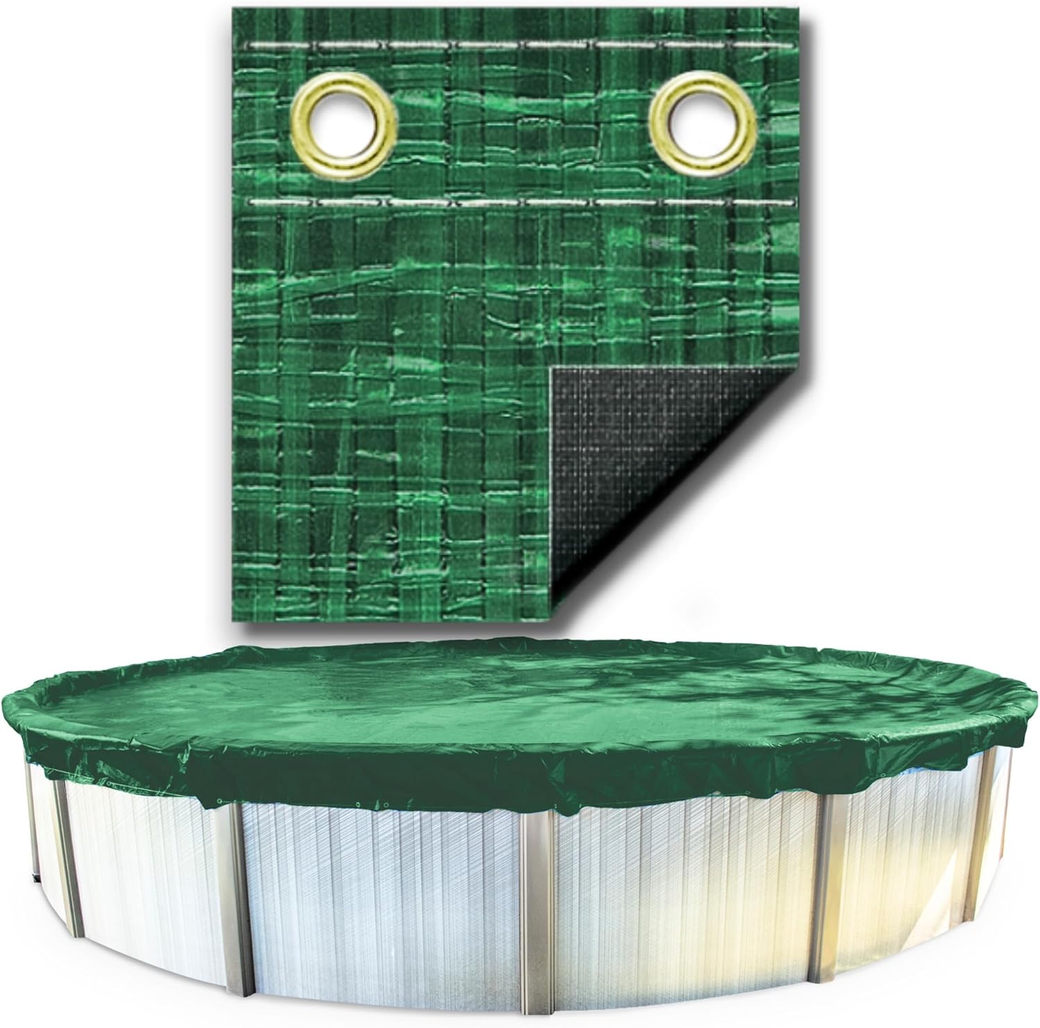 SWIMLINE HYDROTOOLS Ripstopper Heavy Duty Pool Cover For Above Ground Swimming Pools |22 FT Cover | Green / Black | Winch & Cable Included | UV Protected For 18 FT Round Pools | RIG18 Professional (Green) 18 FT (Round) 4' Overlap