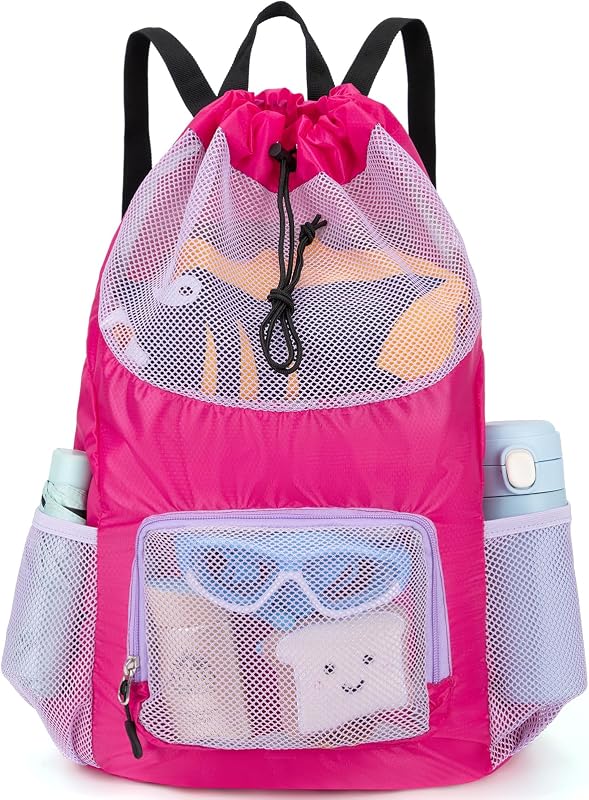 Swim Bag for Kids Mesh Drawstring Backpack for Girls Sport Gym Sackpack | Lightweight String Bag for Beach Swimming Pool Daily Carry, 19 x 15 IN