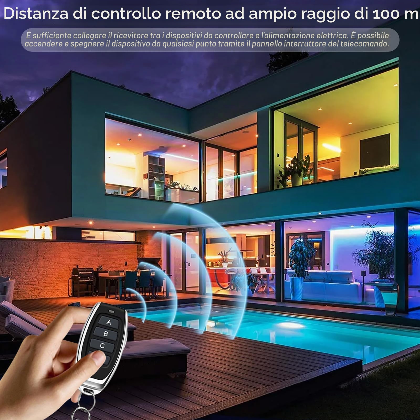 Interruttore Telecomando Wireless 12V, Relè 4 Canali 10A | Ricevitore RF impermeabile DC 5V/12V/24V con 2 telecomandi, ideale per porte garage, lampade e motori