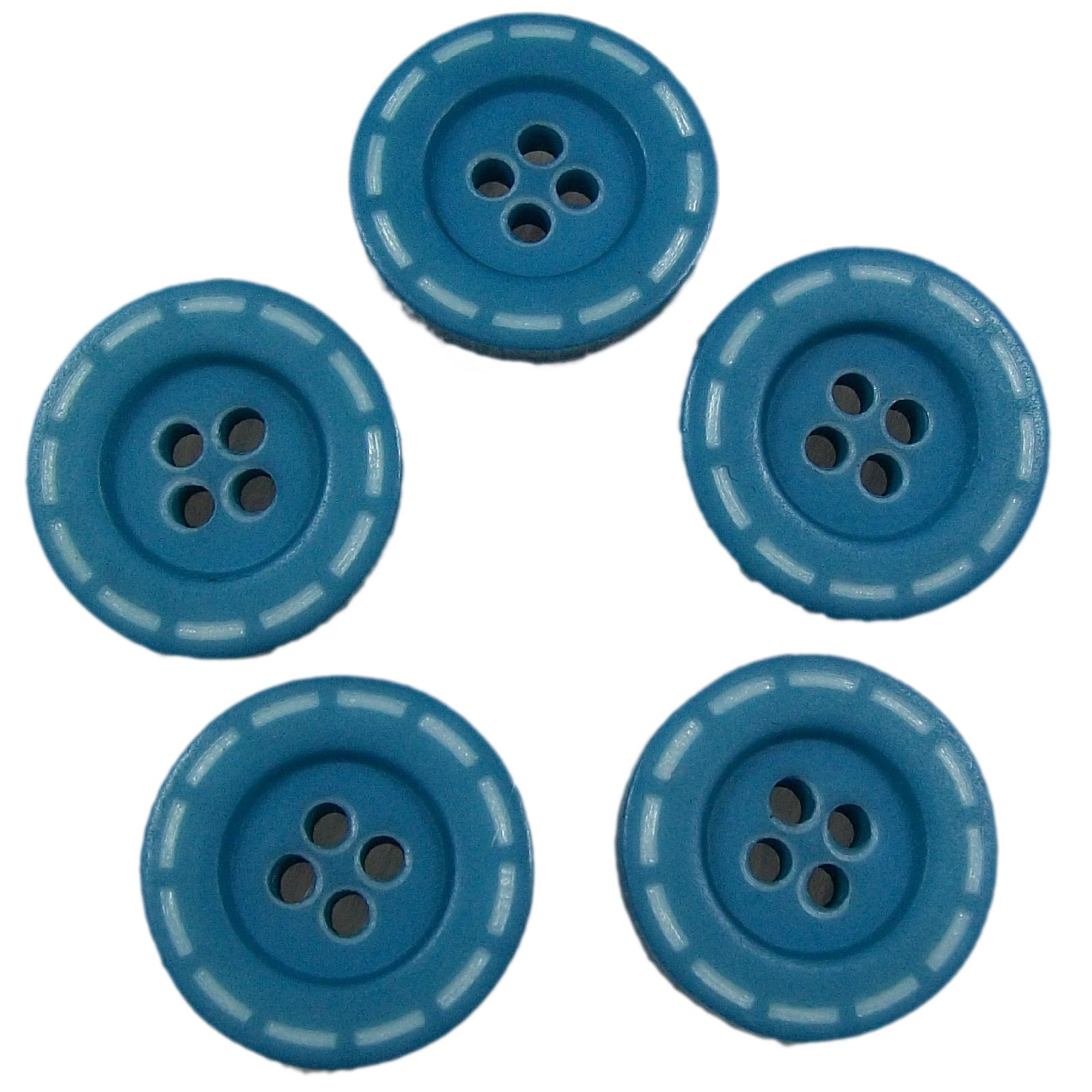 Stitched Edge Effect Four Hole Buttons 17mm Pack of 5 (Aqua Blue)