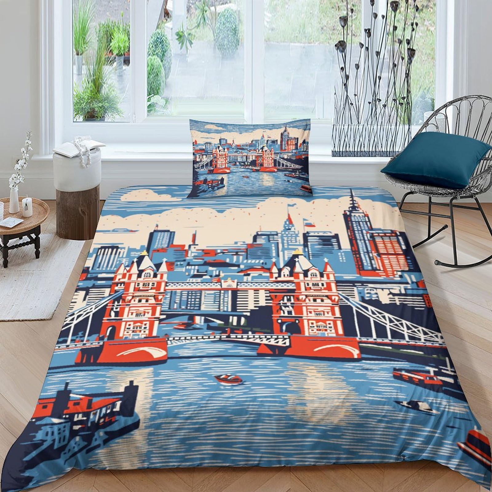 Funda nórdica 3D de Londres cama 135x200 microfibra suave con fundas de almohada