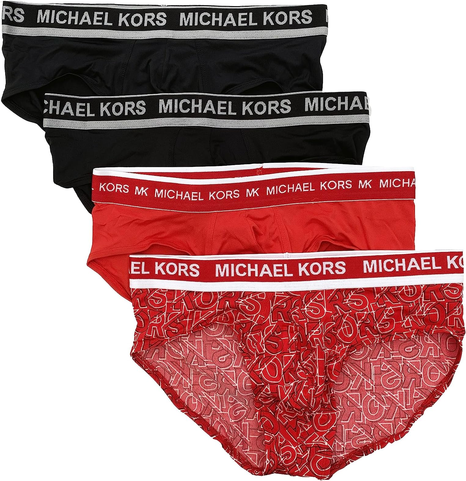 Michael KorsMen`s Performance Poly Low Rise Briefs 4 Pack (B(9F31L10954)/R_MK_Print, Medium)