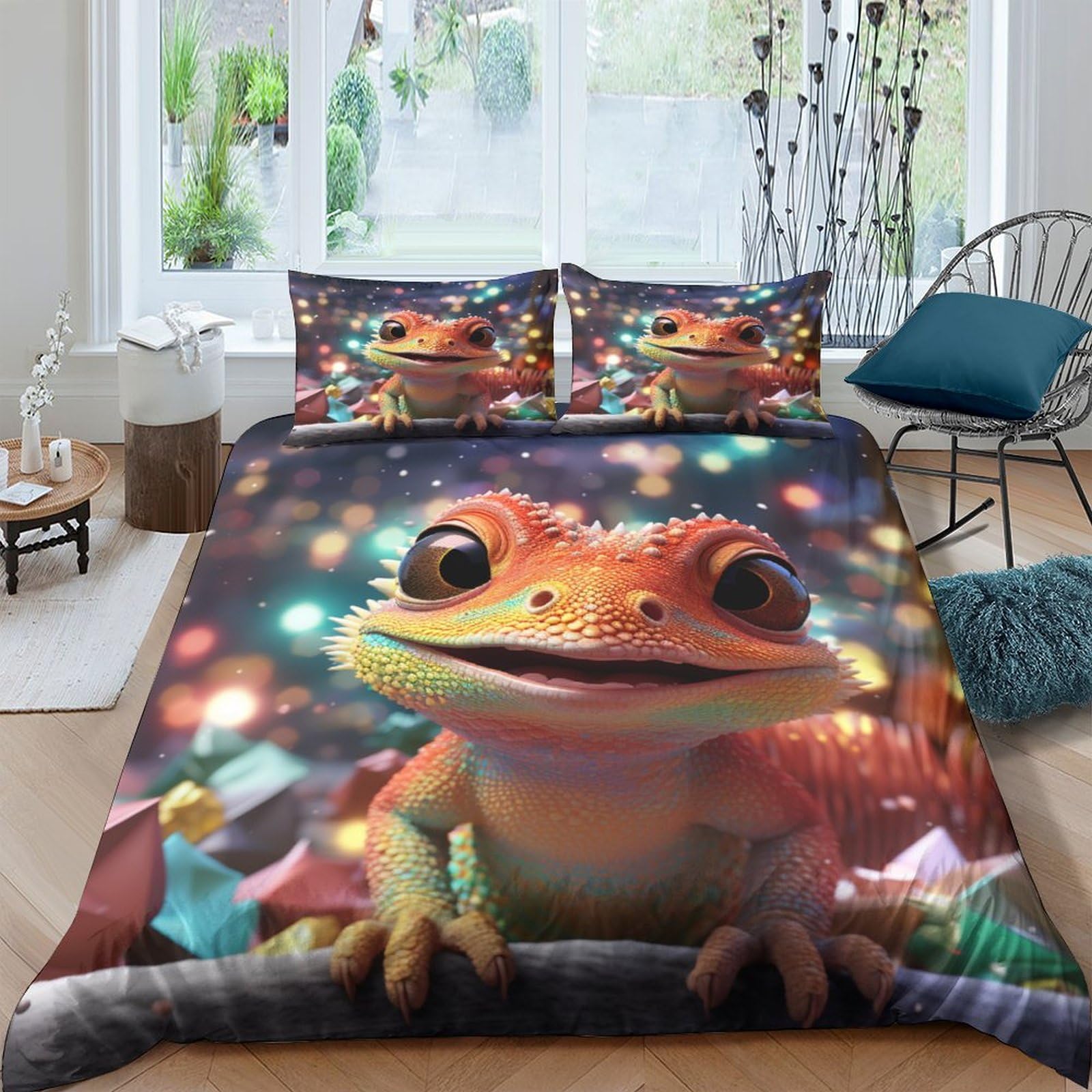 Housse de couette caméléon 3D microfibre parure de lit 3 pièces King 220x240 cm avec taies d'oreiller