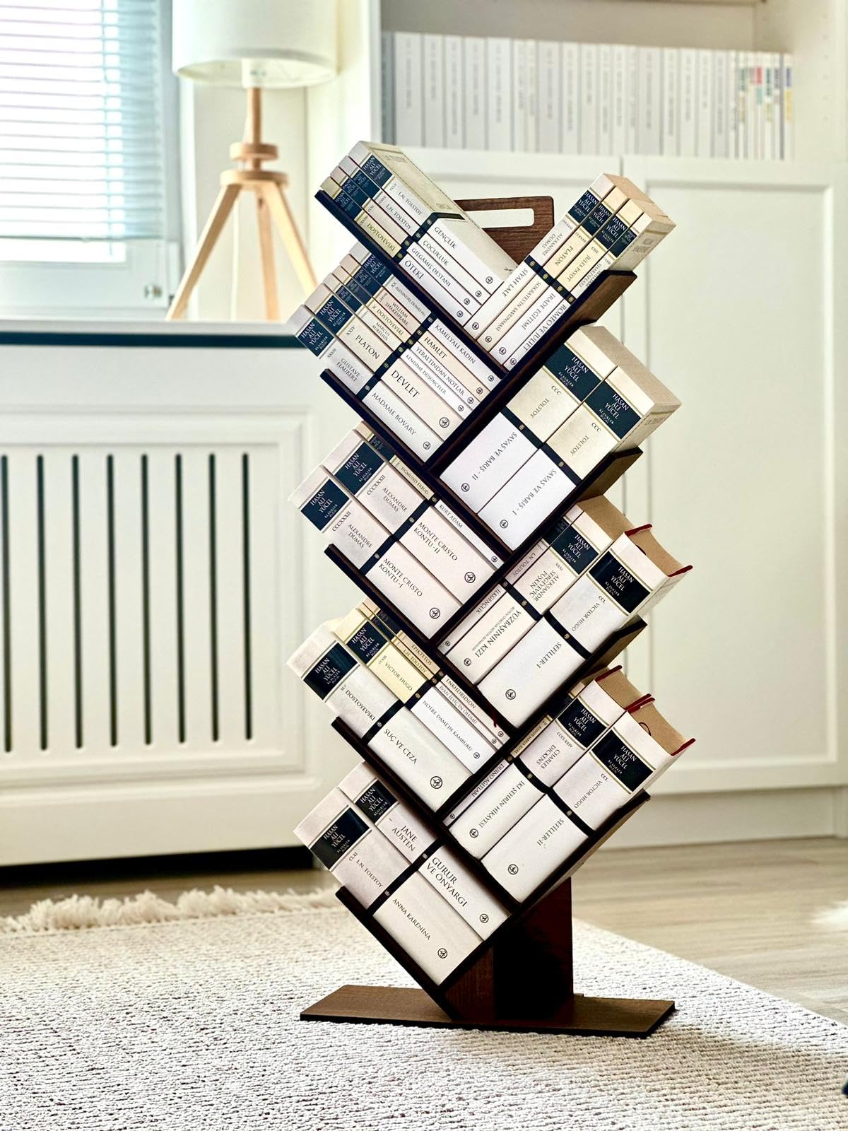 Vigo Wood Libreria ad Albero Geometrica a 8 Livelli, Scaffale Decorativo Multiuso per Casa e Ufficio, Grande (Noce)